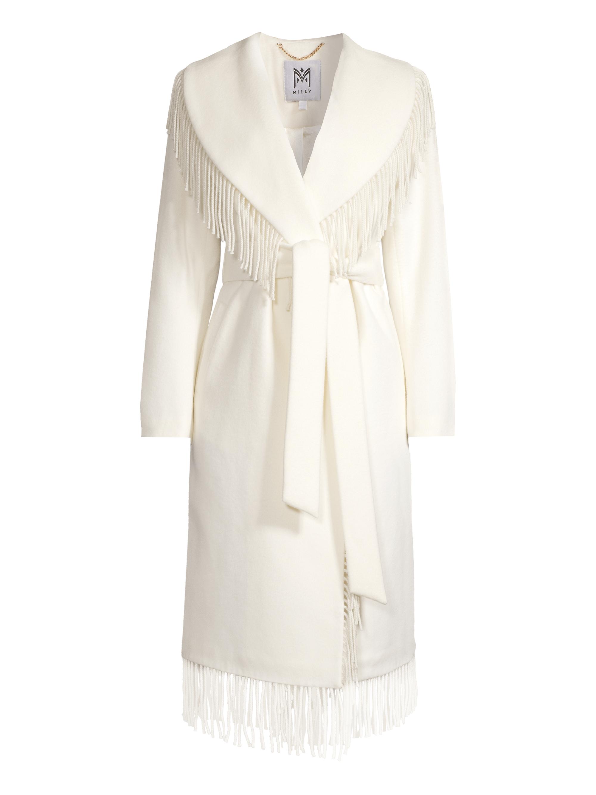 Milly Women's Fringe Wool-Blend Coat - Ecru