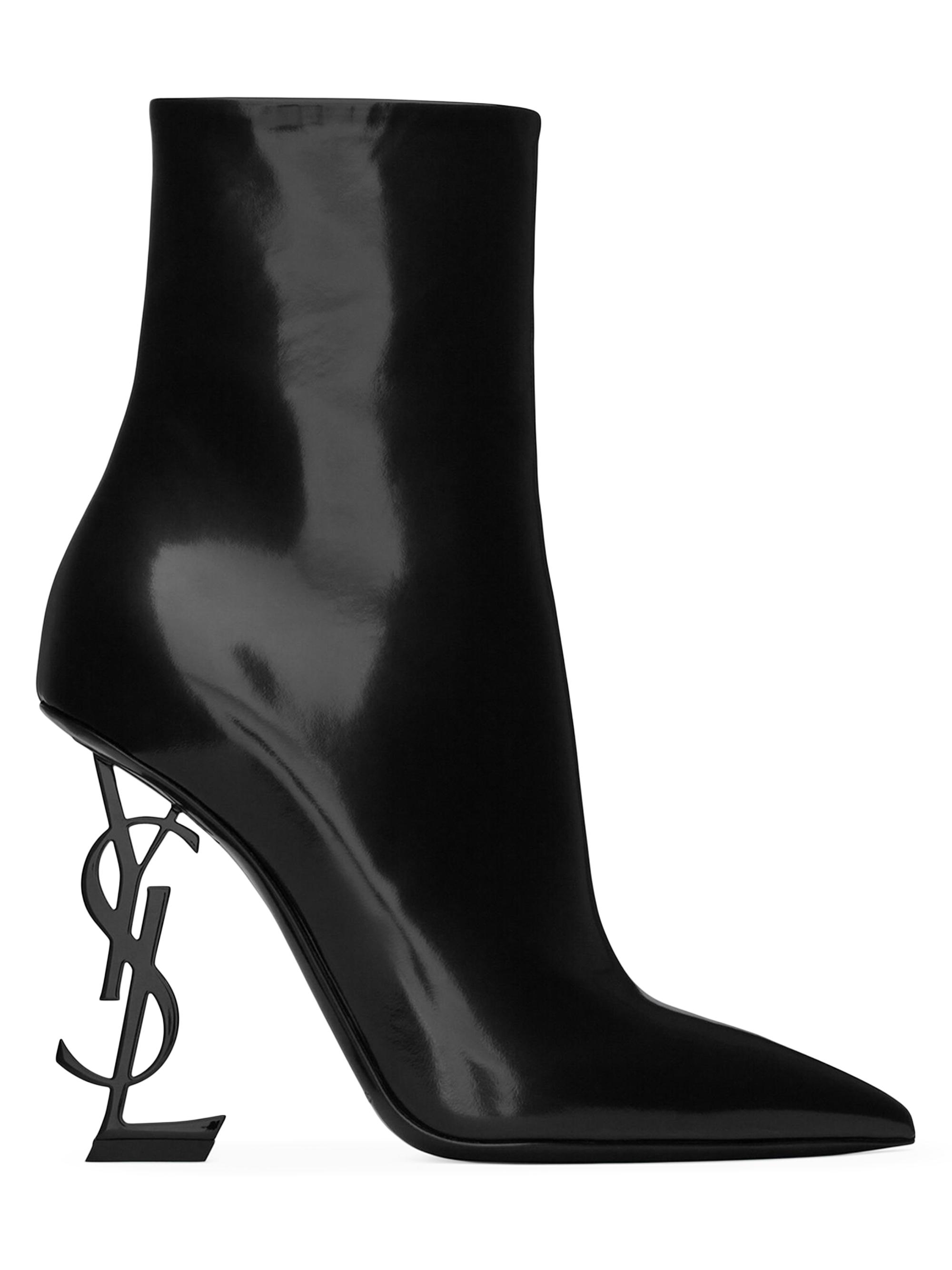 Saint Laurent Women's Opyum Booties In Glazed Leather - Black