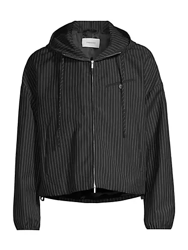 Pin-Stripe Wool-Mohair Zip-Front Hooded Jacket