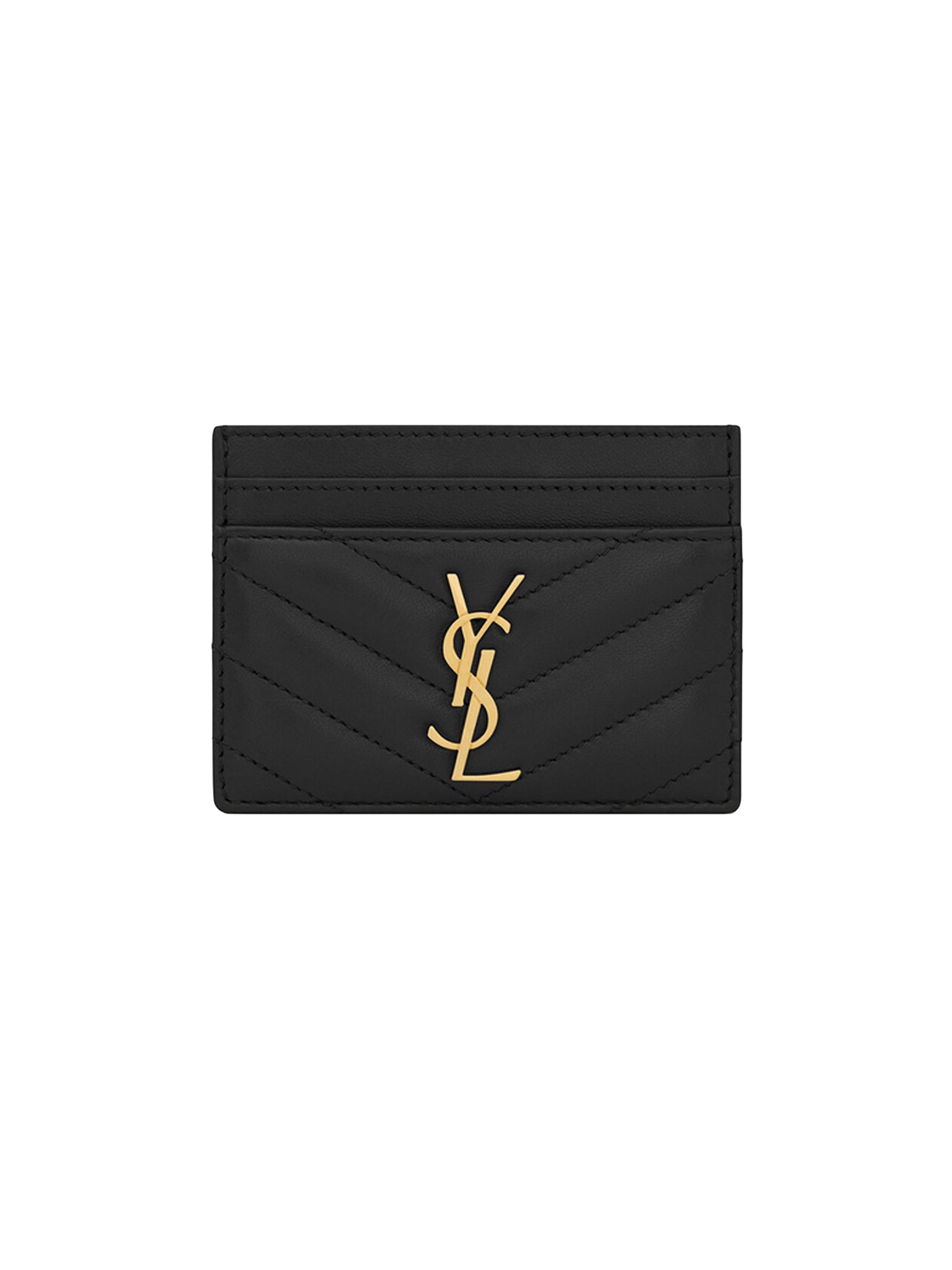 Saint Laurent Women's Cassandre Matelass Card Case in Lambskin - Black
