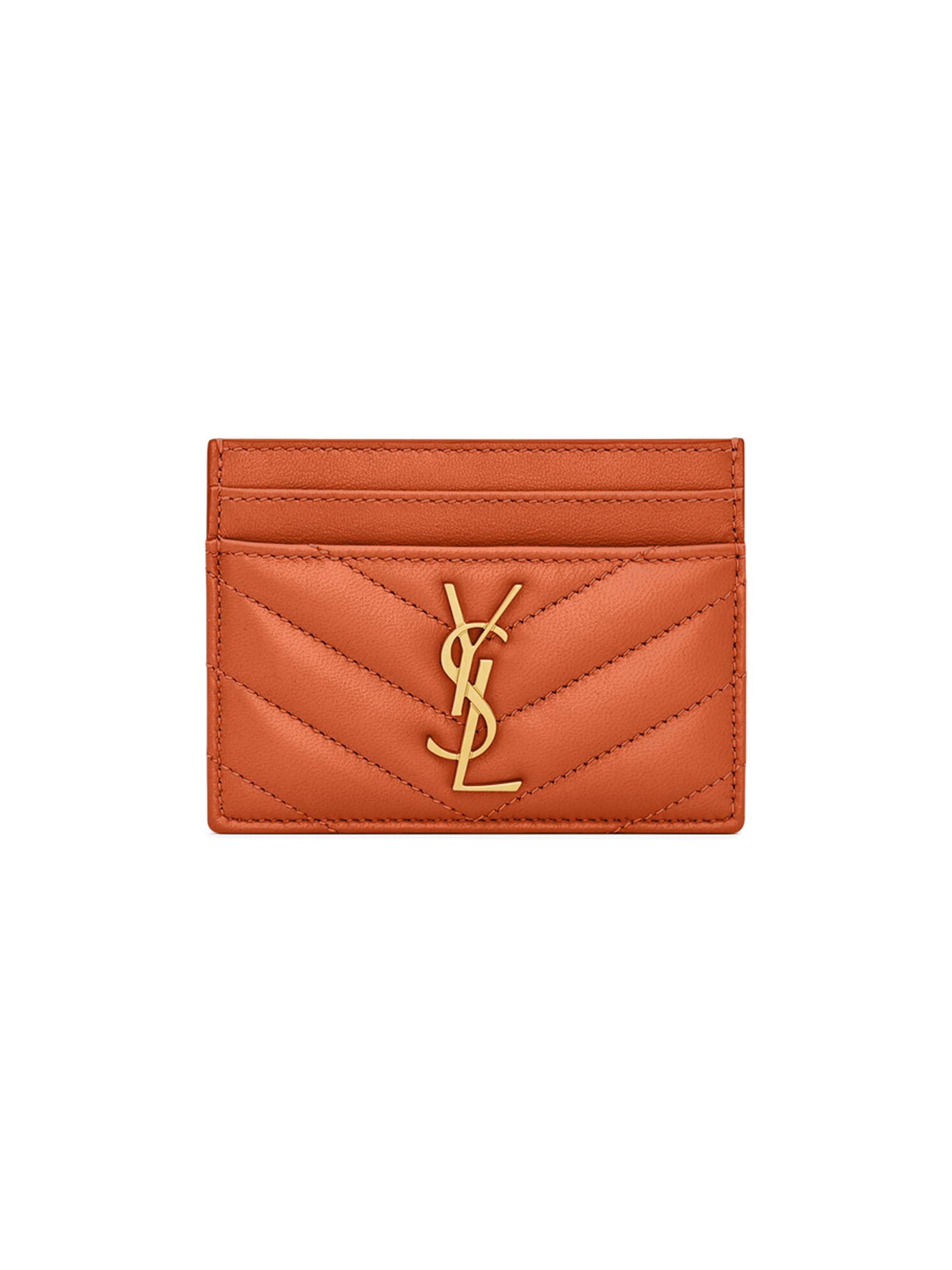 Saint Laurent Women's Cassandre Matelass Card Case in Lambskin - Dark Mandarin