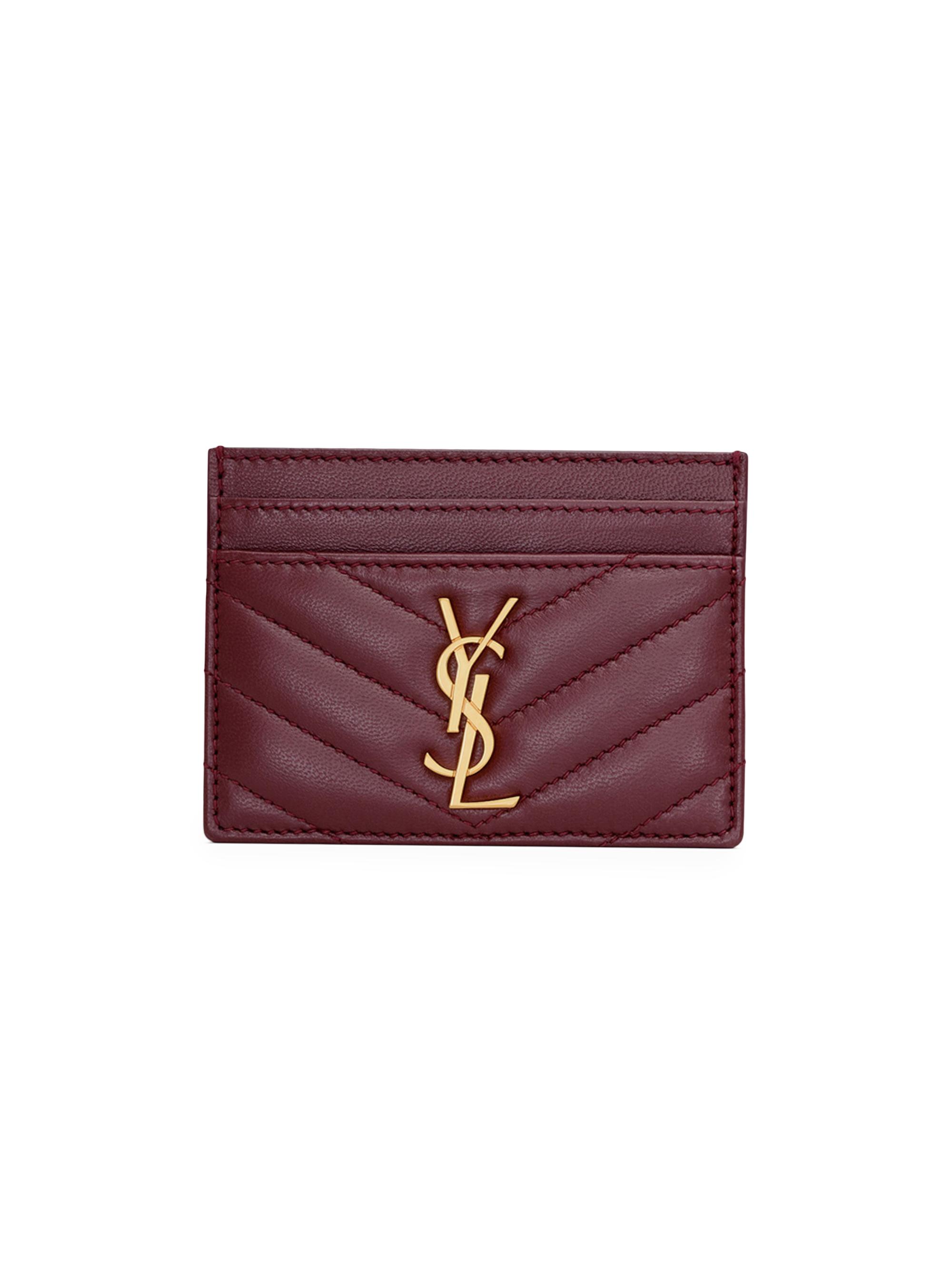 Saint Laurent Women's Cassandre Matelass Card Case in Lambskin - Rouge Cabernet