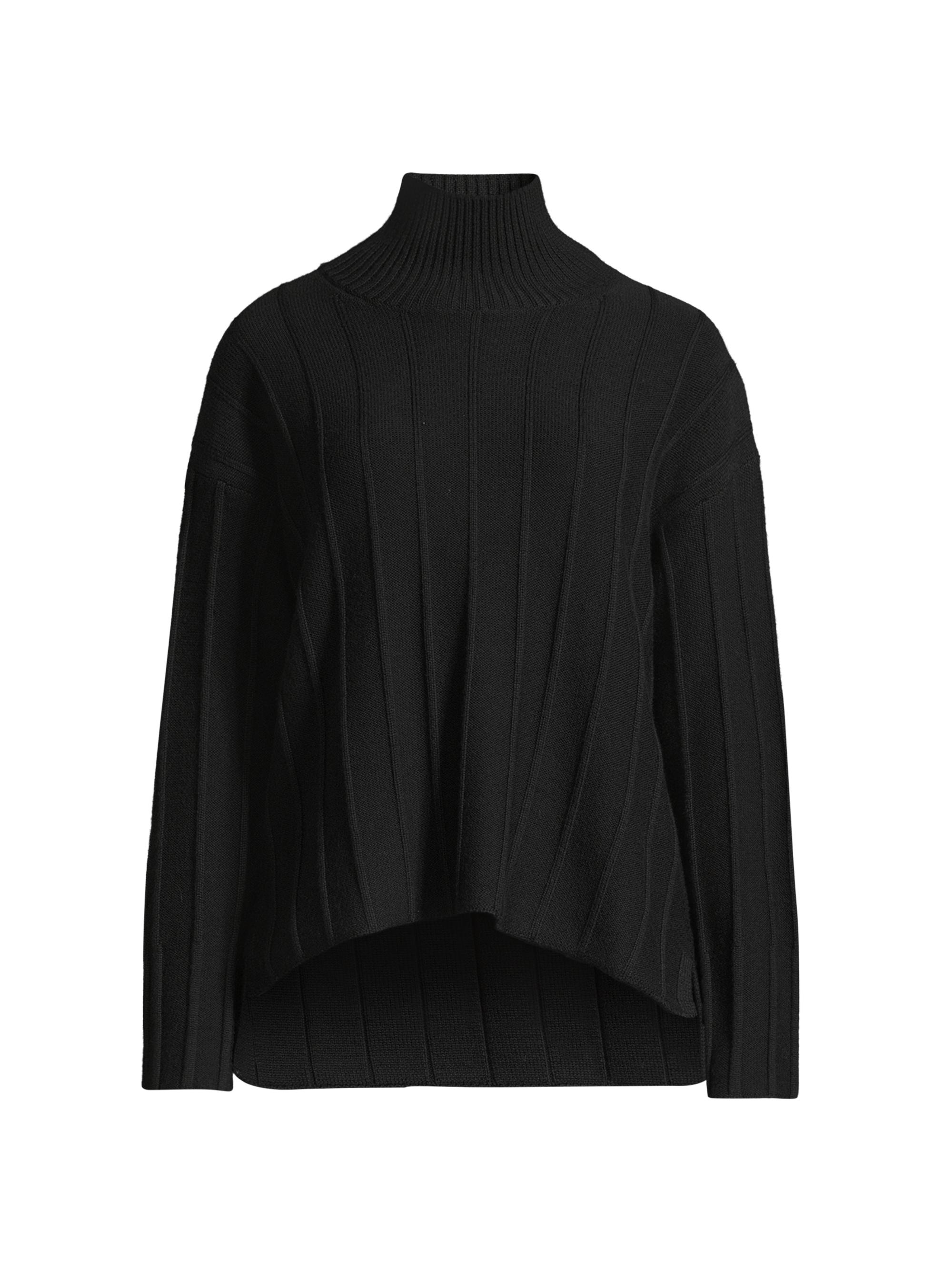 MM Max Mara Women's Wool Rib-Knit Mock Turtleneck Top - Black