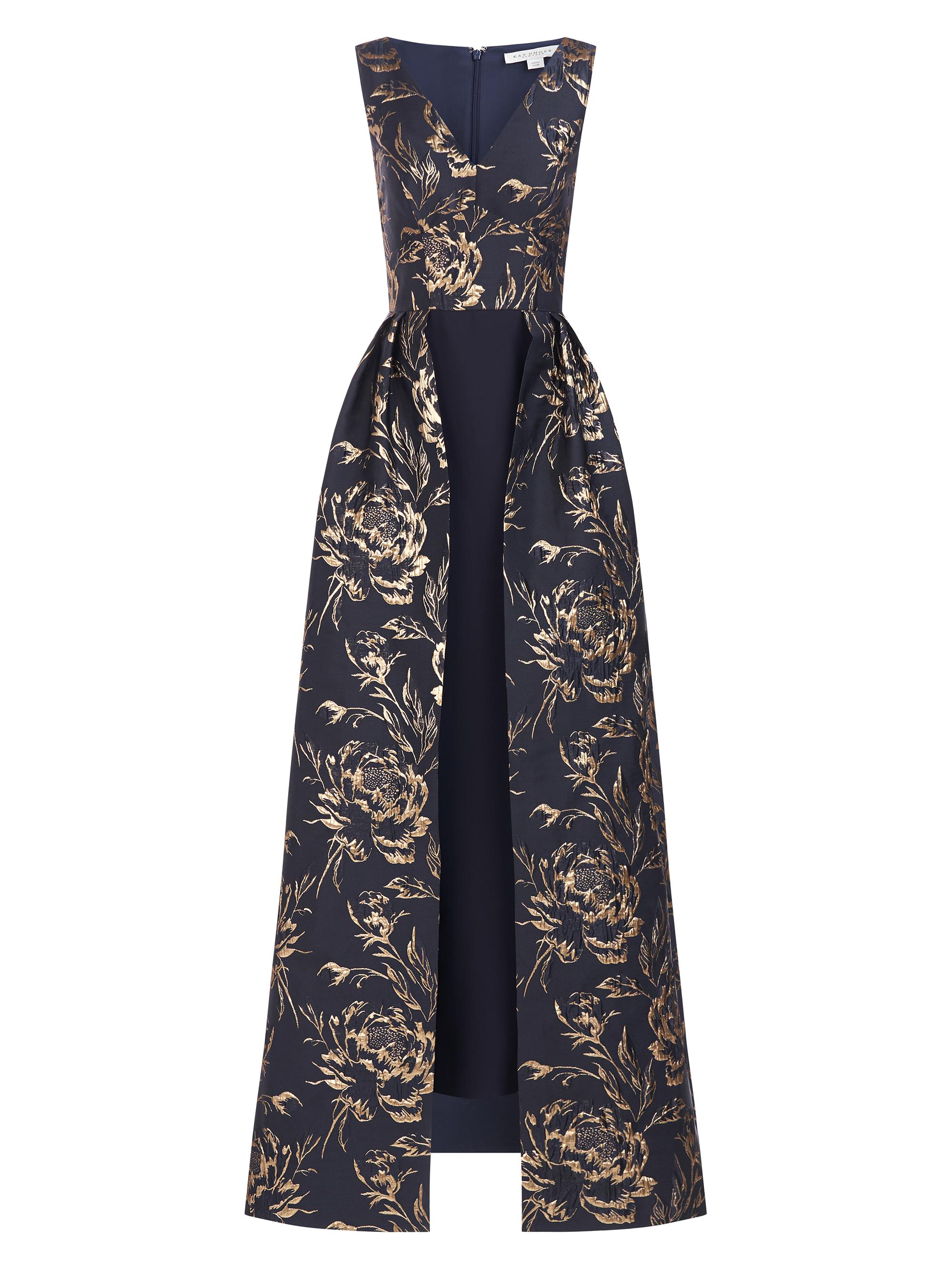 Kay Unger Women's Sterling Metallic Rose Jacquard Gown - Dark Midnight