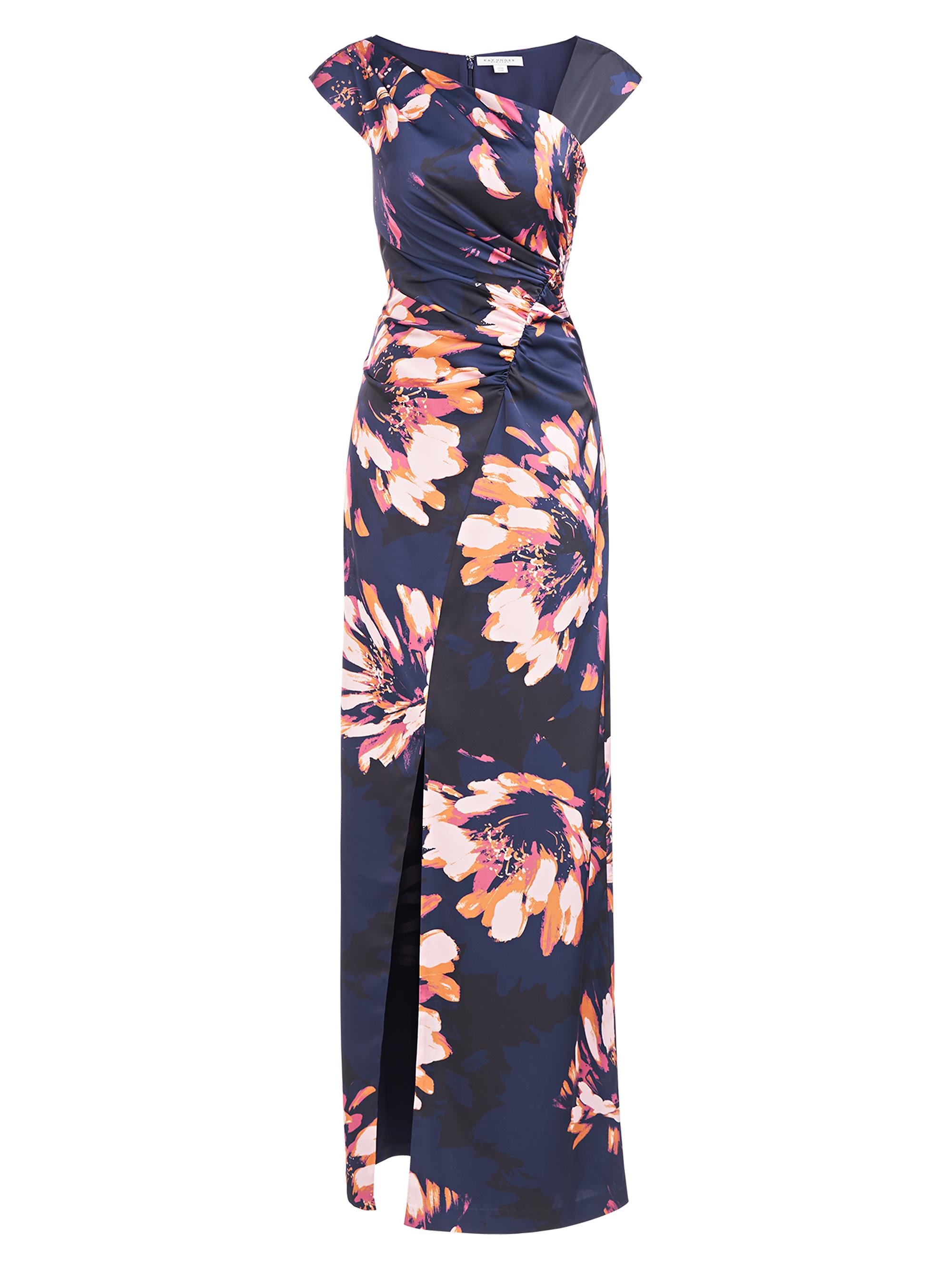 Kay Unger Women's Wafa Floral Charmeuse Column Gown - Dark Midnight Multi