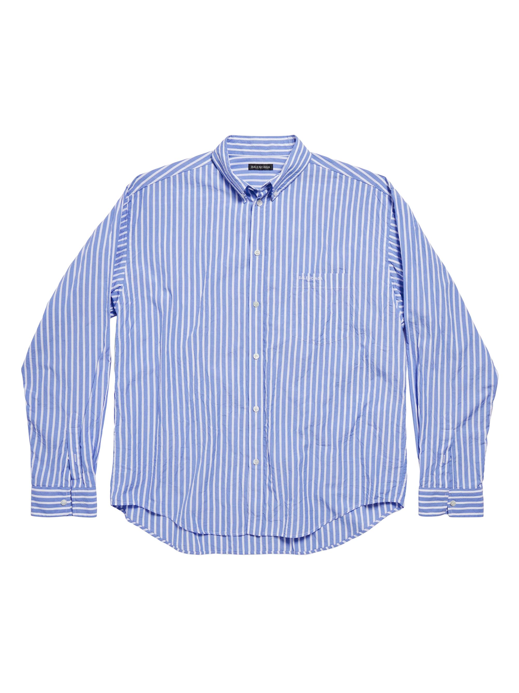 Balenciaga Men's Crinkled Striped Shirt - Blue