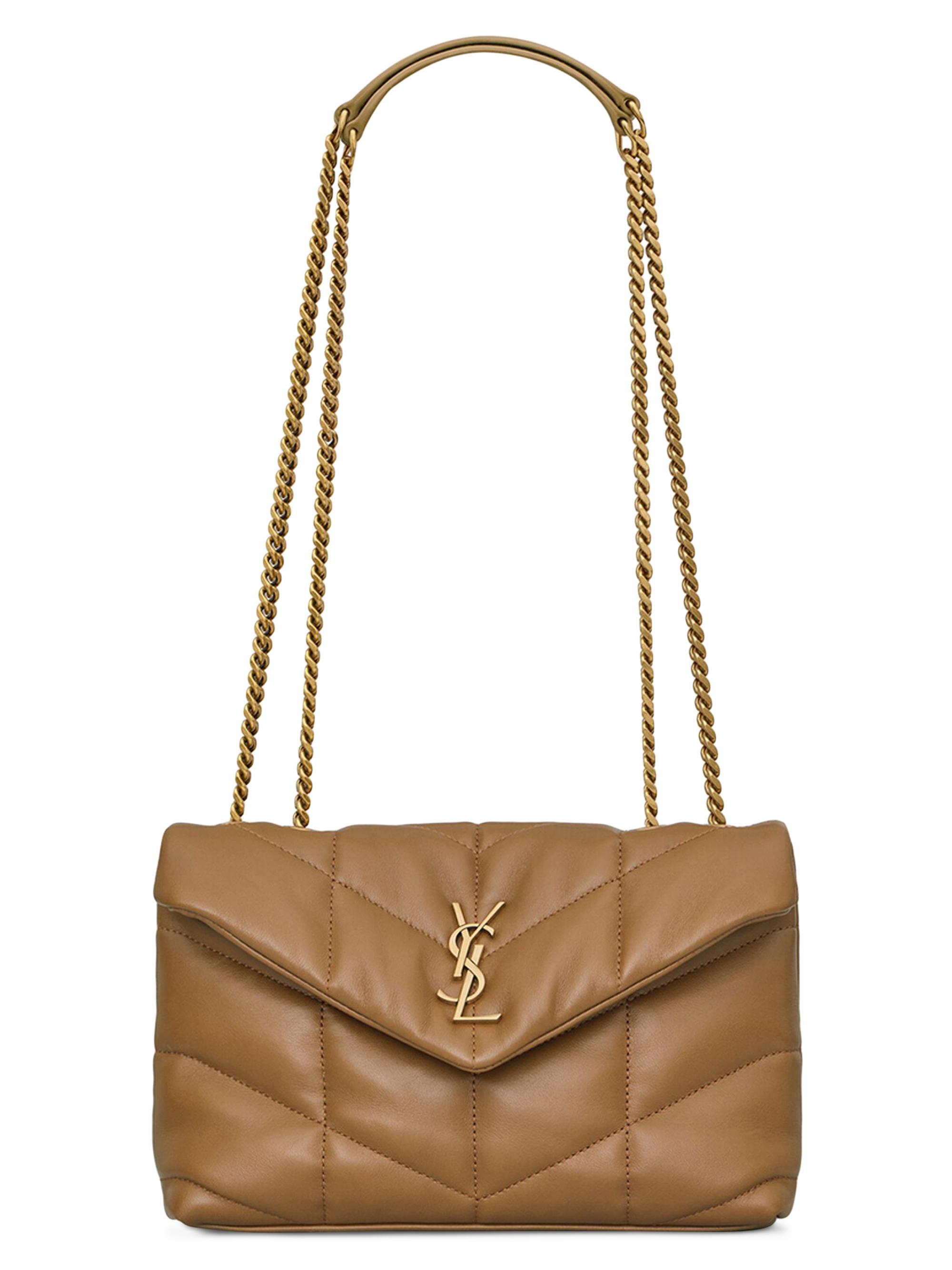 Saint Laurent Women's Puffer Toy Shoulder Bag in Quilted Lambskin - Dark Cork