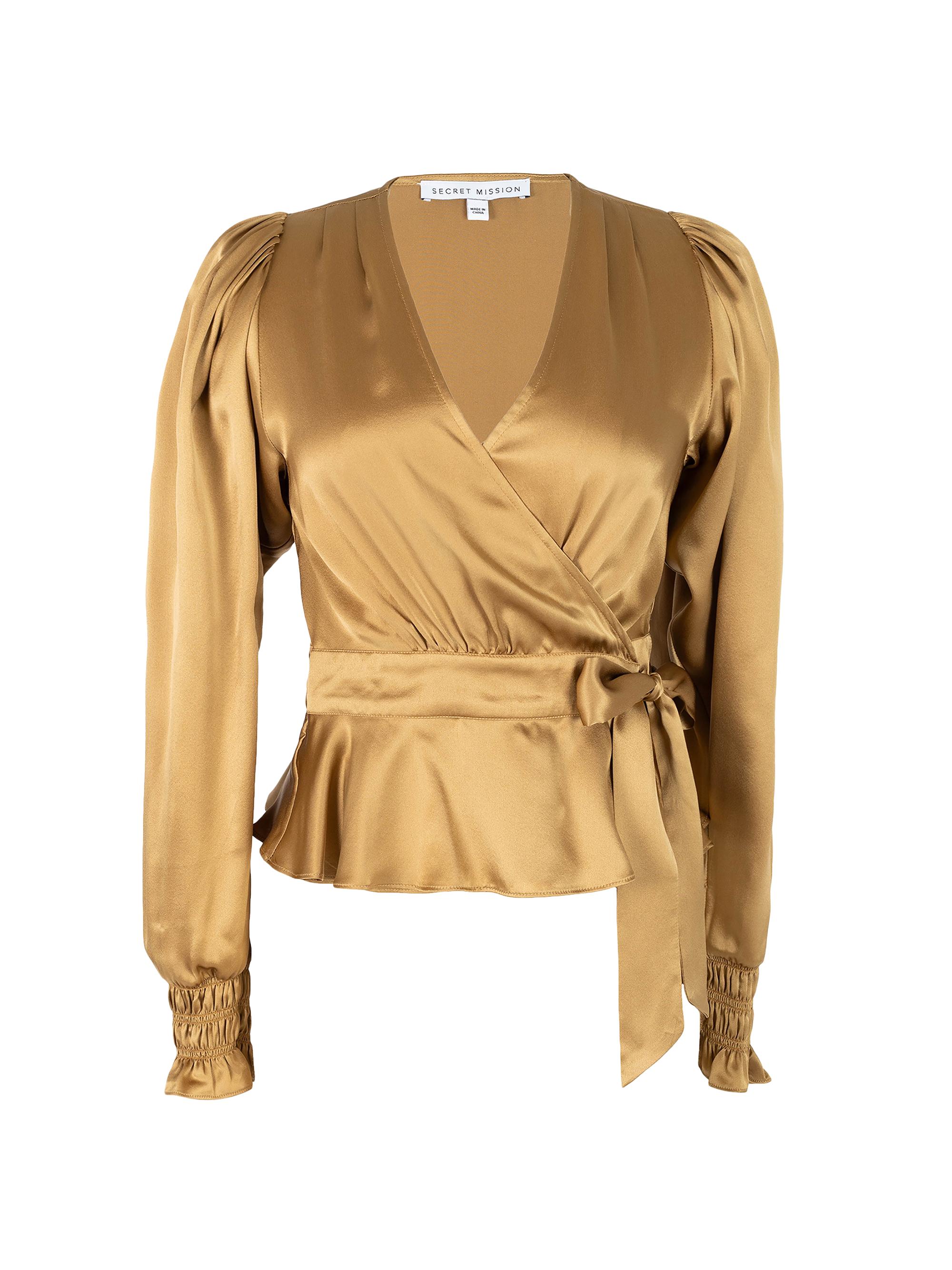 Secret Mission Women's Hailey Silk Wrap Blouse - Gold