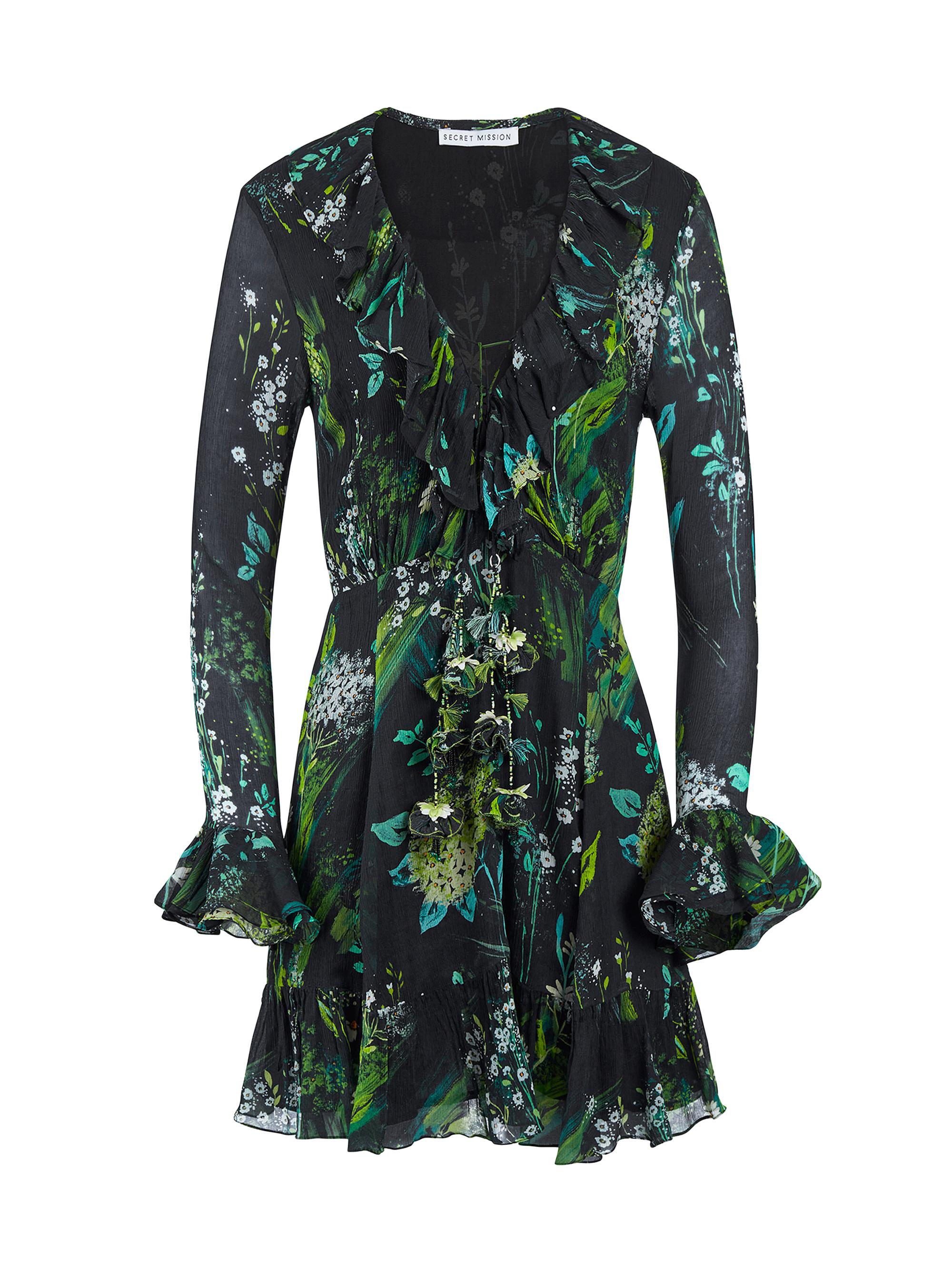 Secret Mission Women's Santa Elena Silk Ramona Dress - Green Multi