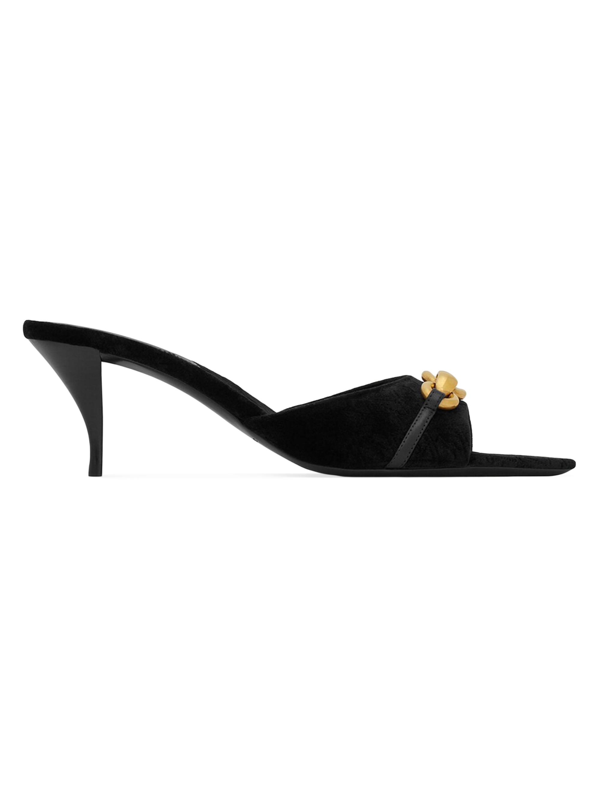 Saint Laurent Women's Le Maillon Mules In Cassandre Embossed Velvet - Black