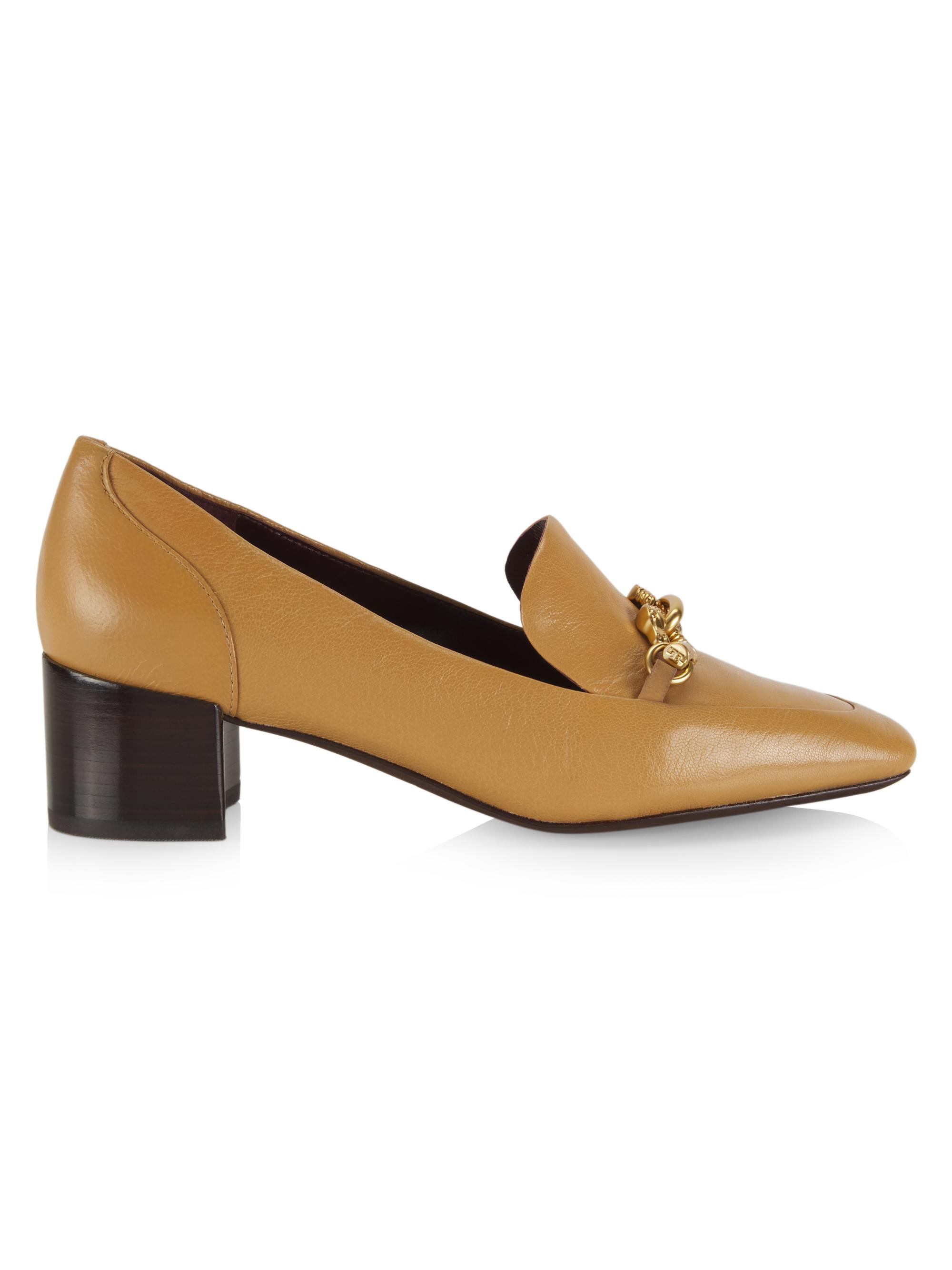 Tory Burch Women's Jessa 45MM Leather Heeled Loafers - Ginger Shortbread