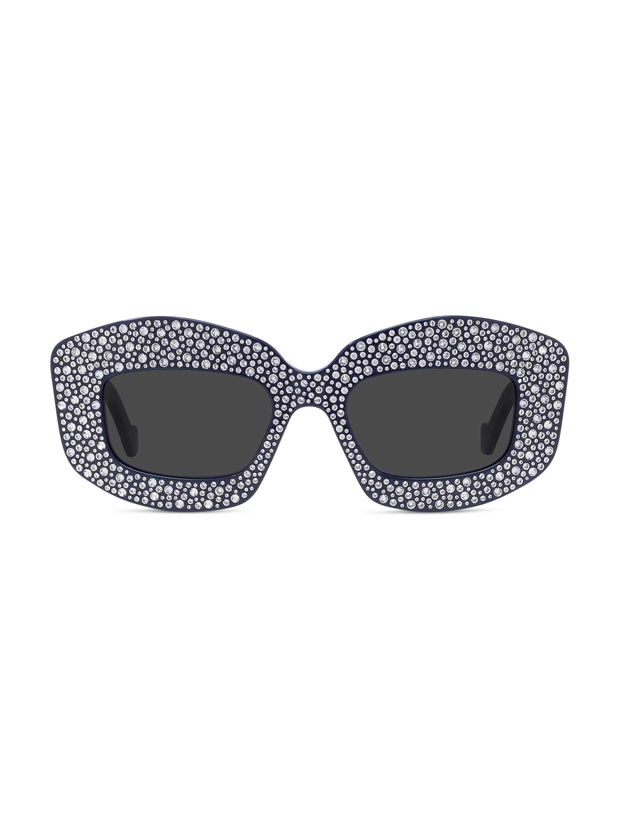 LOEWE Women's Anagram 49MM Crystal Rectangular Sunglasses - Navy Blue Smoke