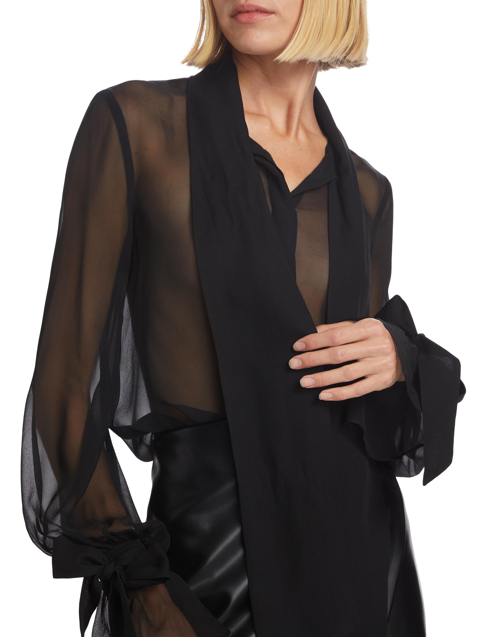 Alice + Olivia Lloyd Sheer Wrap-Neck Blouse | Saks Fifth Avenue