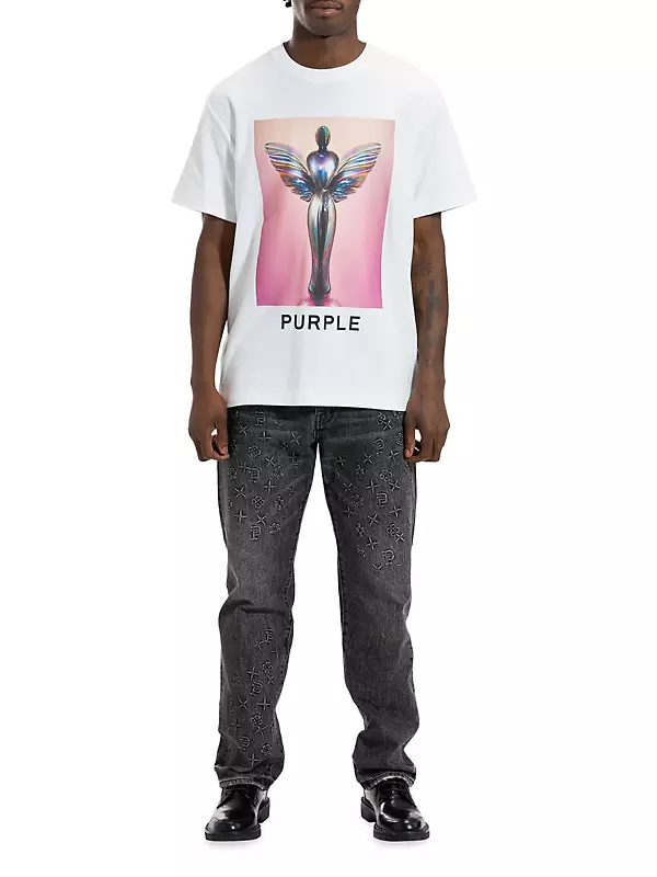 Shop Purple Brand Graphic Logo Cotton Crewneck T-Shirt
