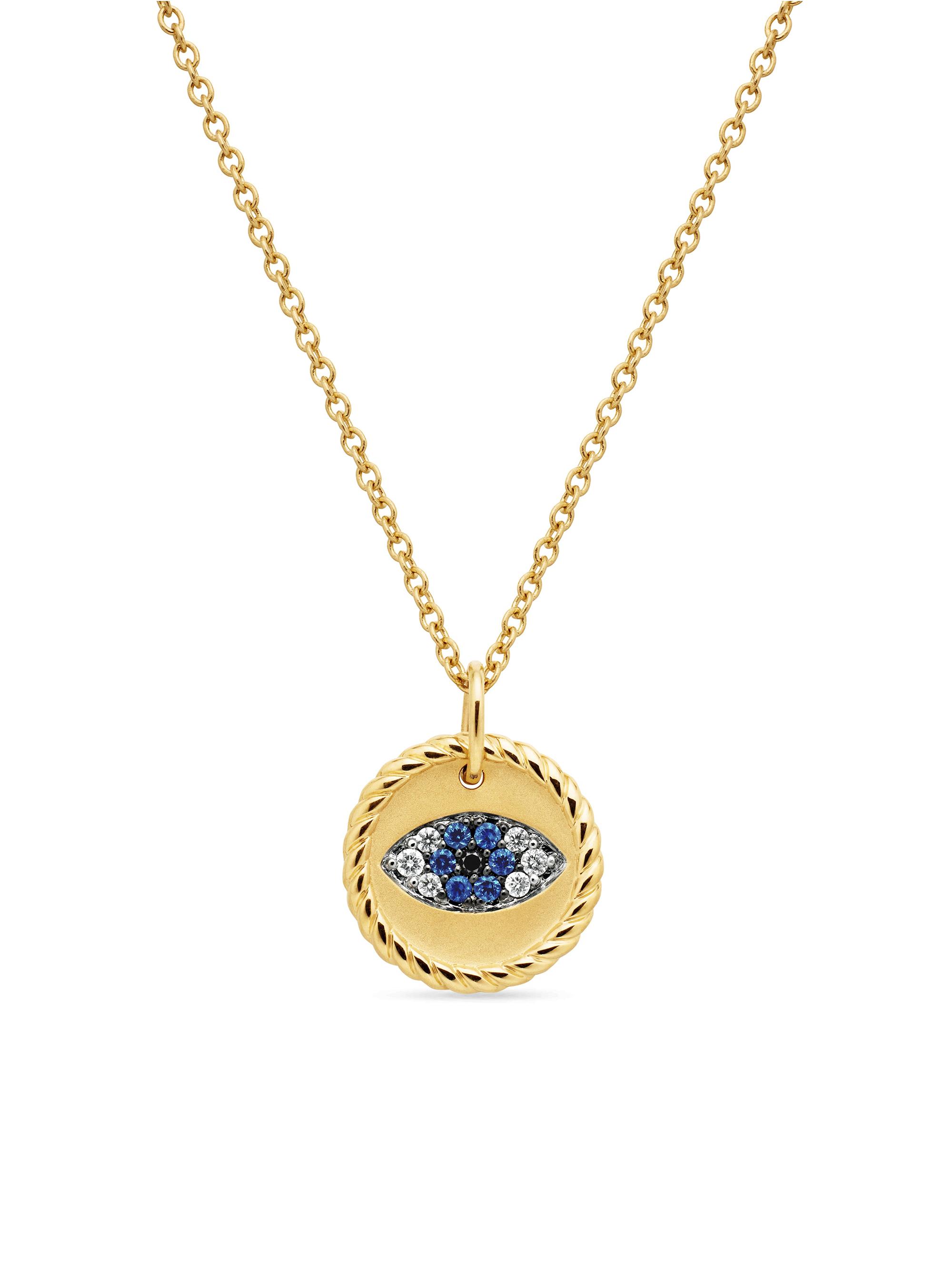 David Yurman Women's Cable Collectibles Evil Eye Necklace in K Yellow Gold with Pavé Blue Sapphires and Diamonds, 11mm - Light Blue Sapphire