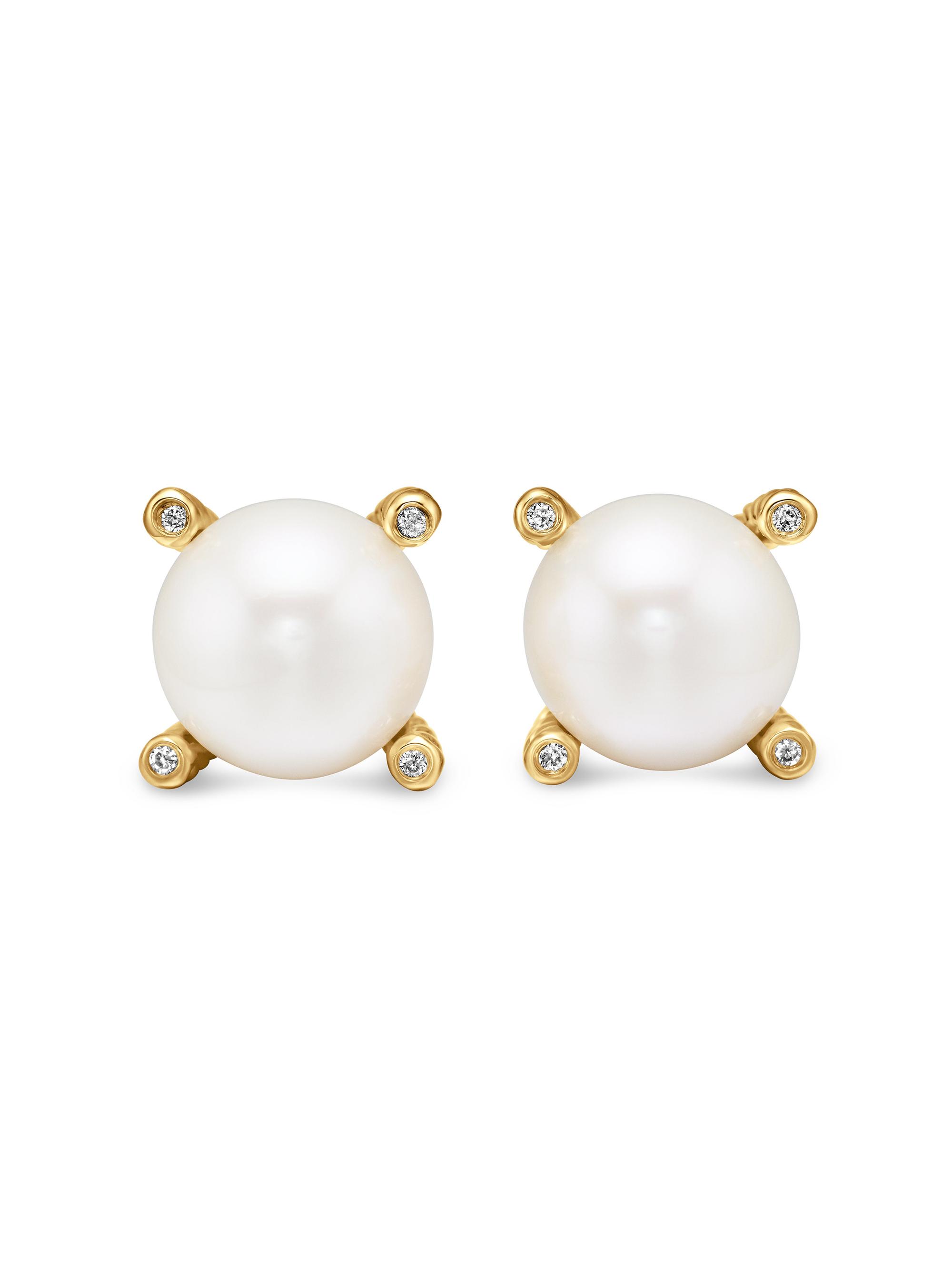 David Yurman Women's Pearl Stud Earrings in 18K Yellow Gold - Pearl