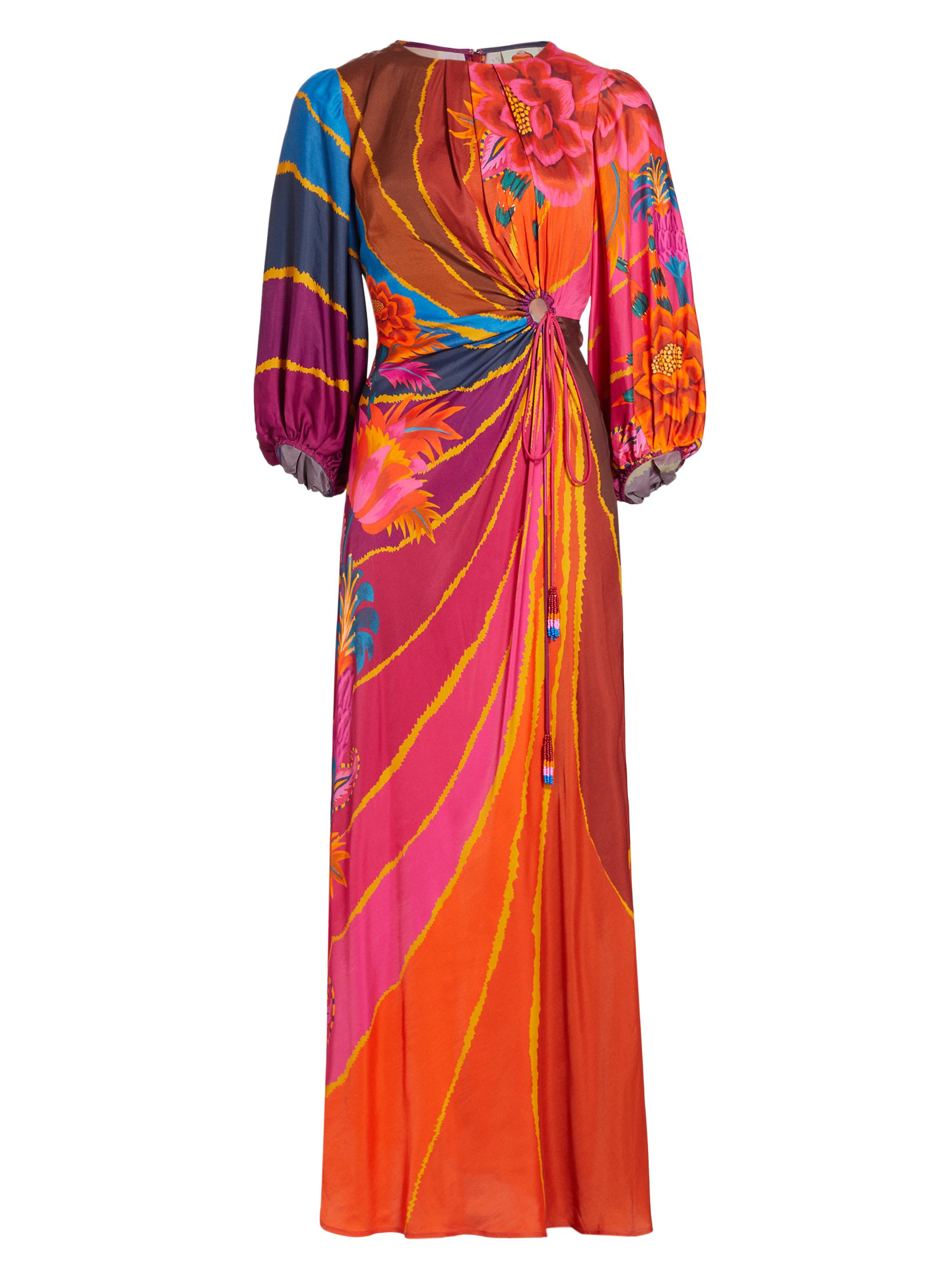 farm rio vintage wave long-sleeve maxi dress Wave Gradient Maxi Dress