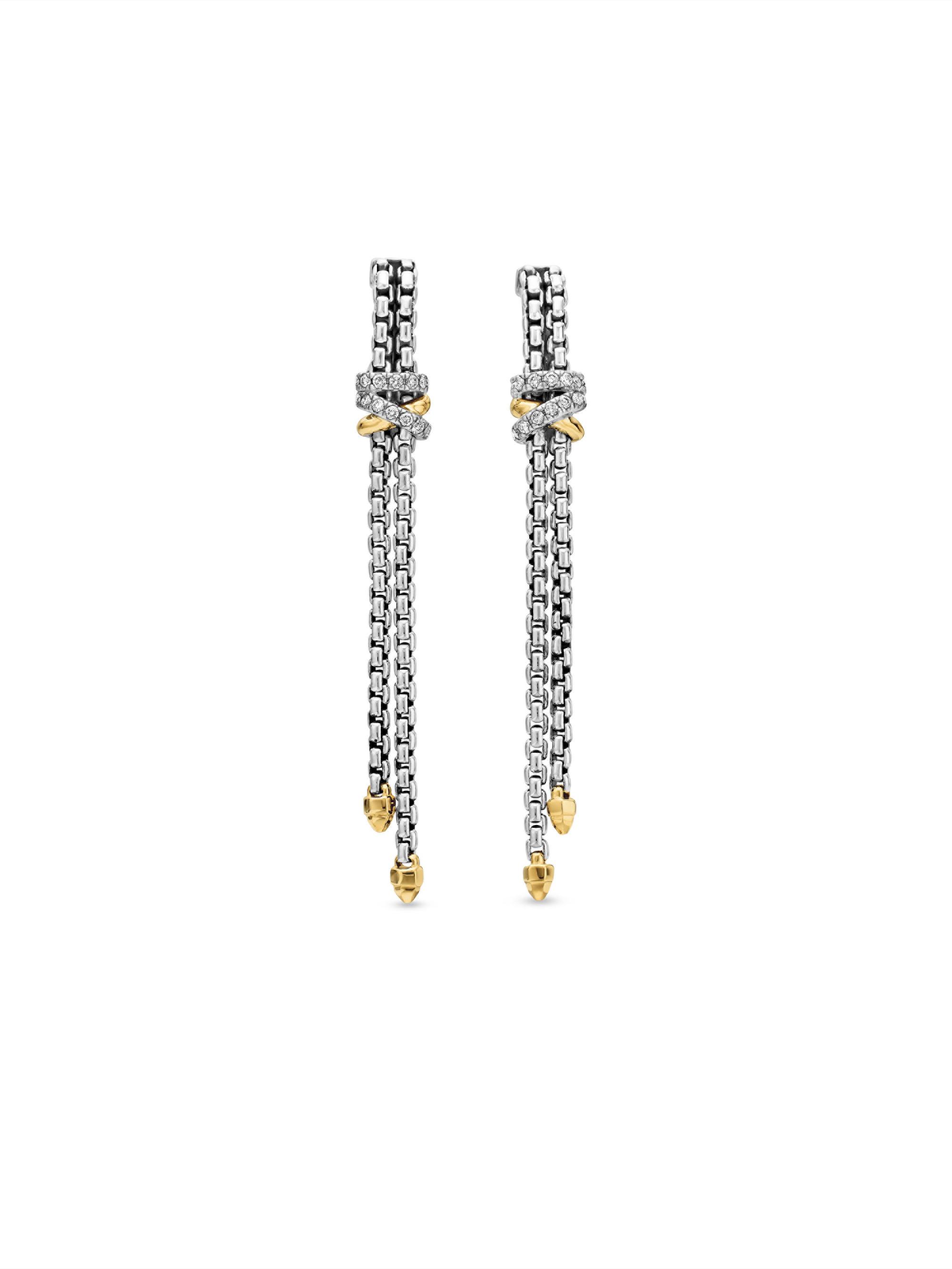 David Yurman Women's Helena Chain Drop Earrings in Sterling Silver with 18K Yellow Gold and Diamonds, 50.8MM - Diamond