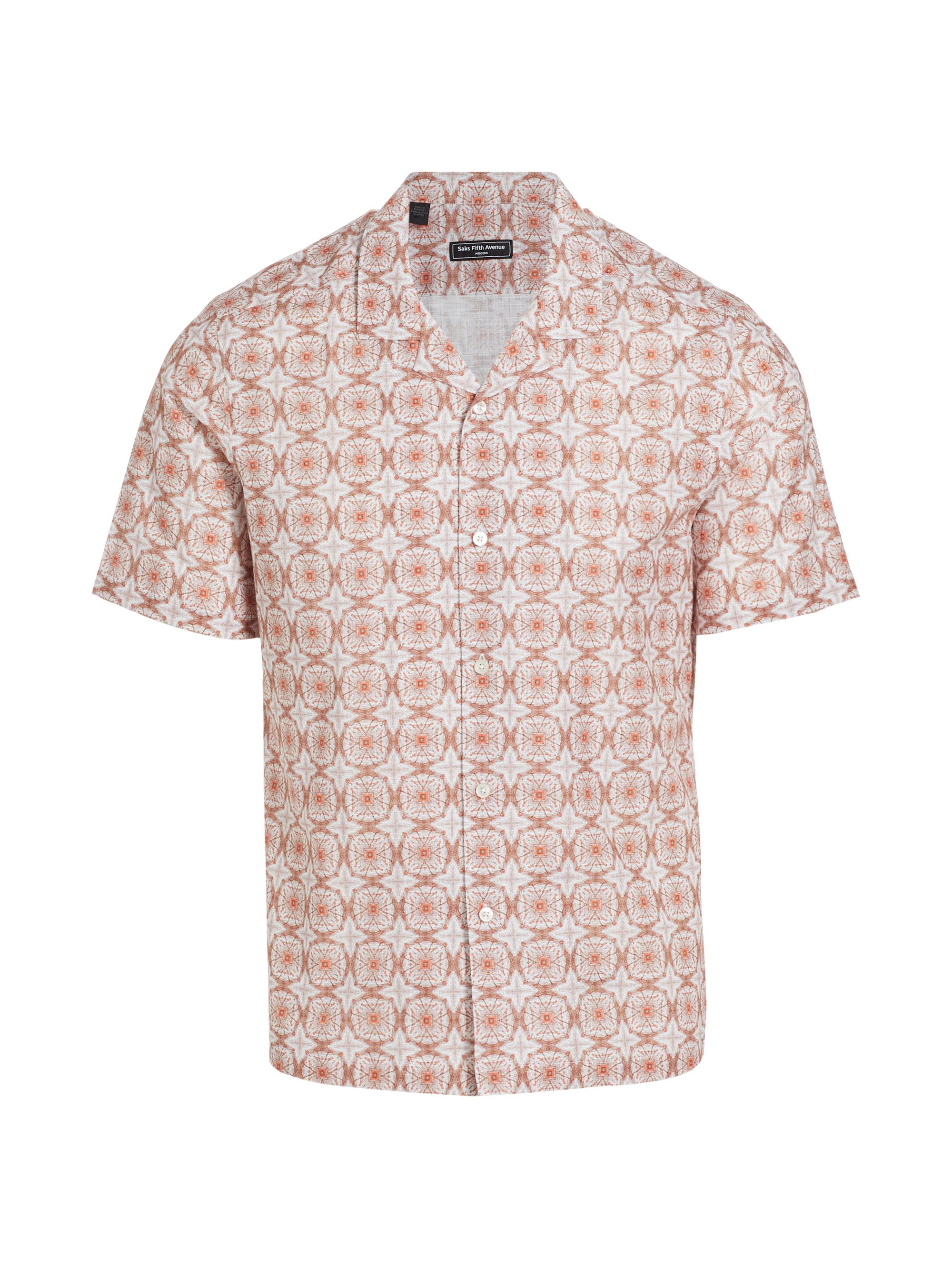 Saks Fifth Avenue Men's Slim-Fit Medallion Short-Sleeve Shirt - Bistre