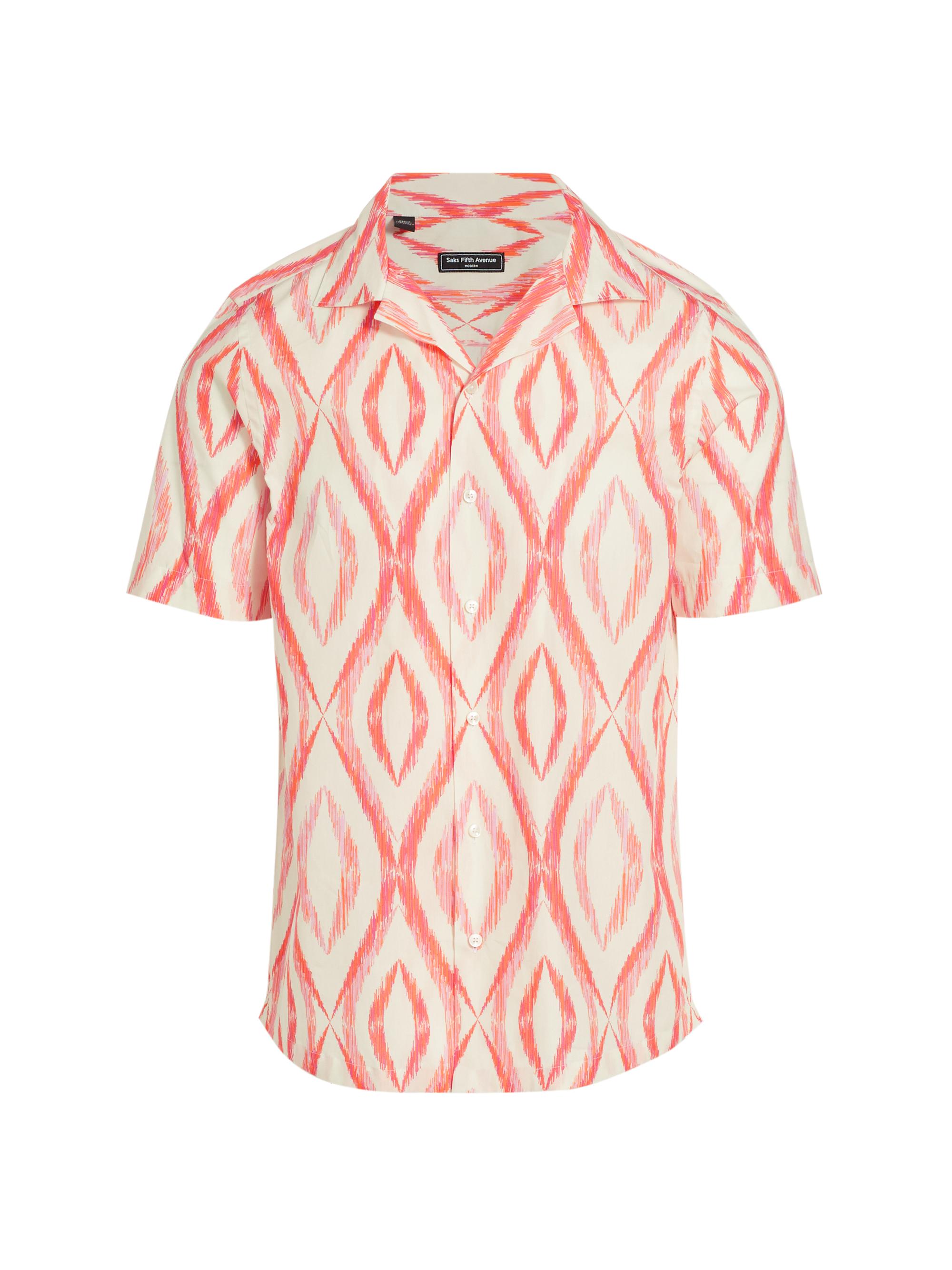 Saks Fifth Avenue Men's Slim-Fit Wavy Print Short-Sleeve Shirt - Hot Pink