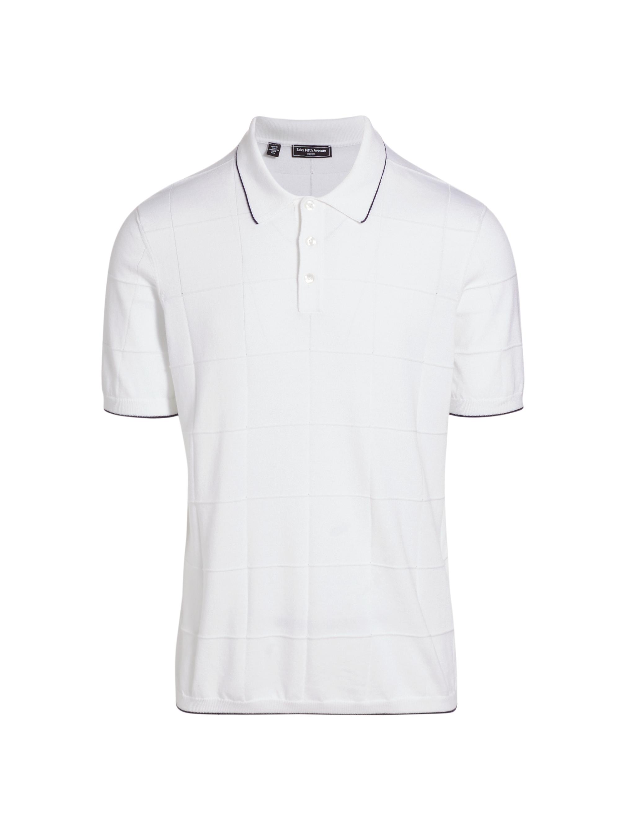 Saks Fifth Avenue Men's Slim-Fit Grid Polo Shirt - Snow White