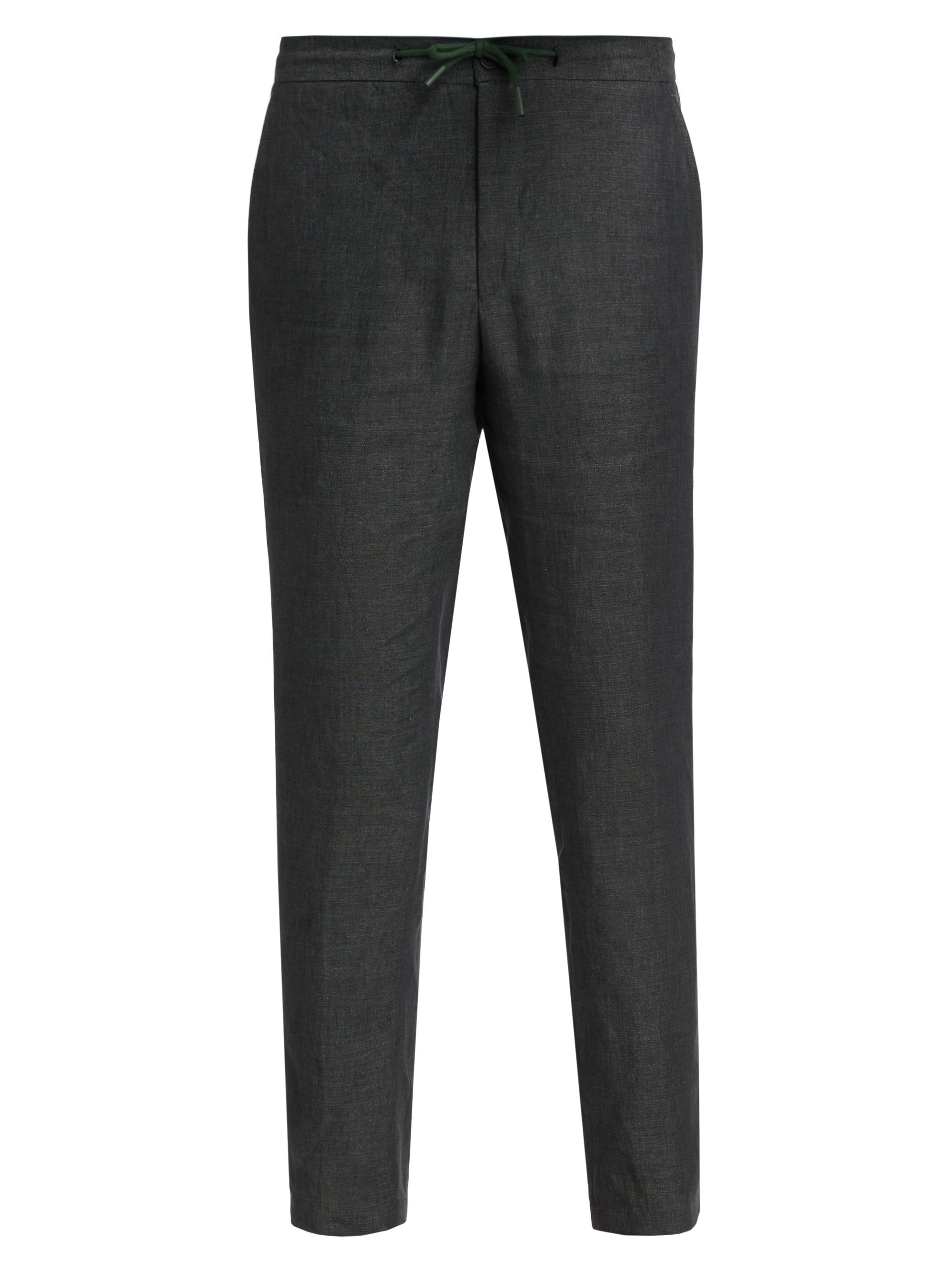 Saks Fifth Avenue Men's Slim-Fit Drawcord Cropped Linen Pants - Aventurine