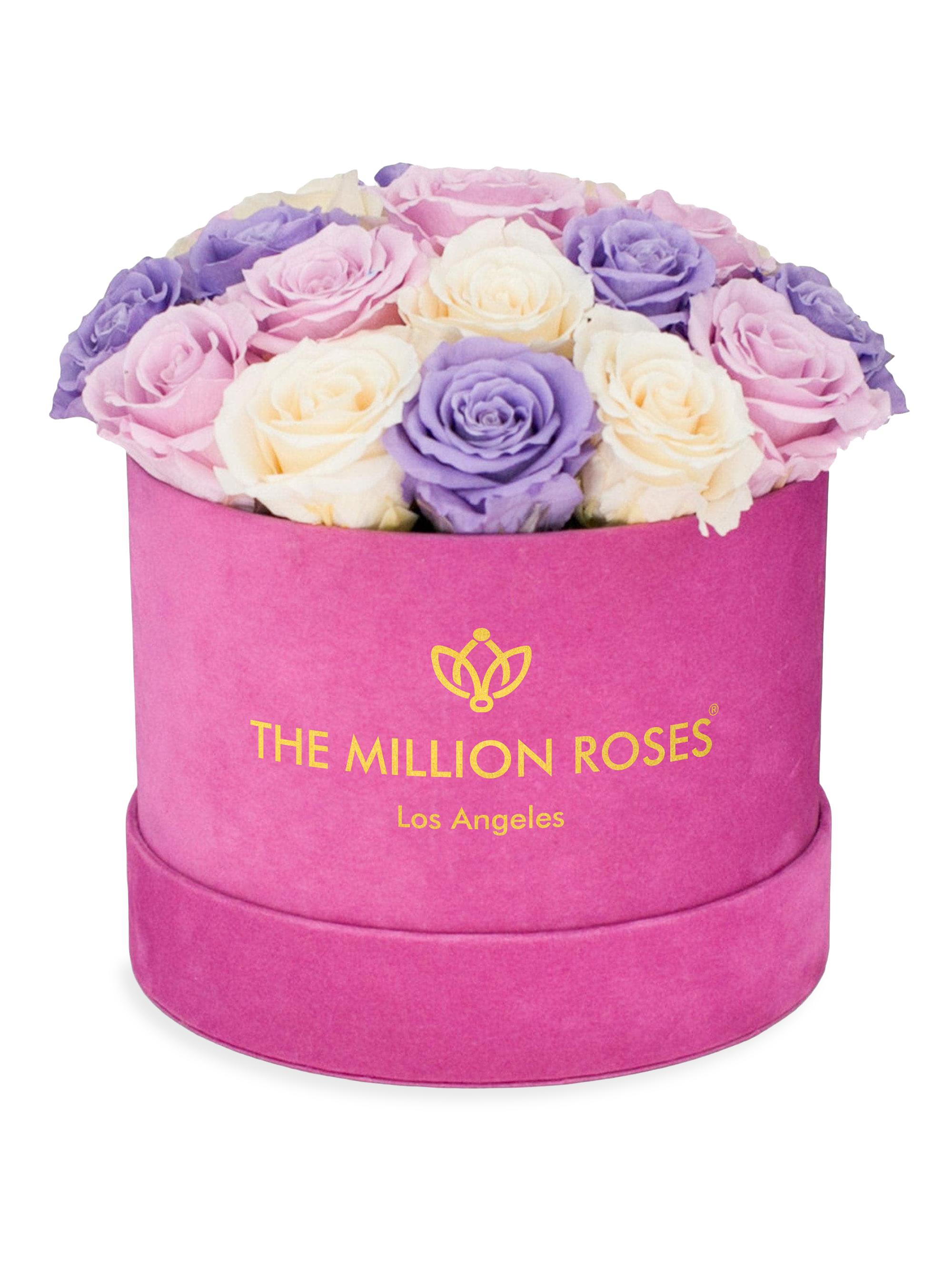The Million Roses Classic Roses In Hot Pink Suede Dome Box - Light Pink