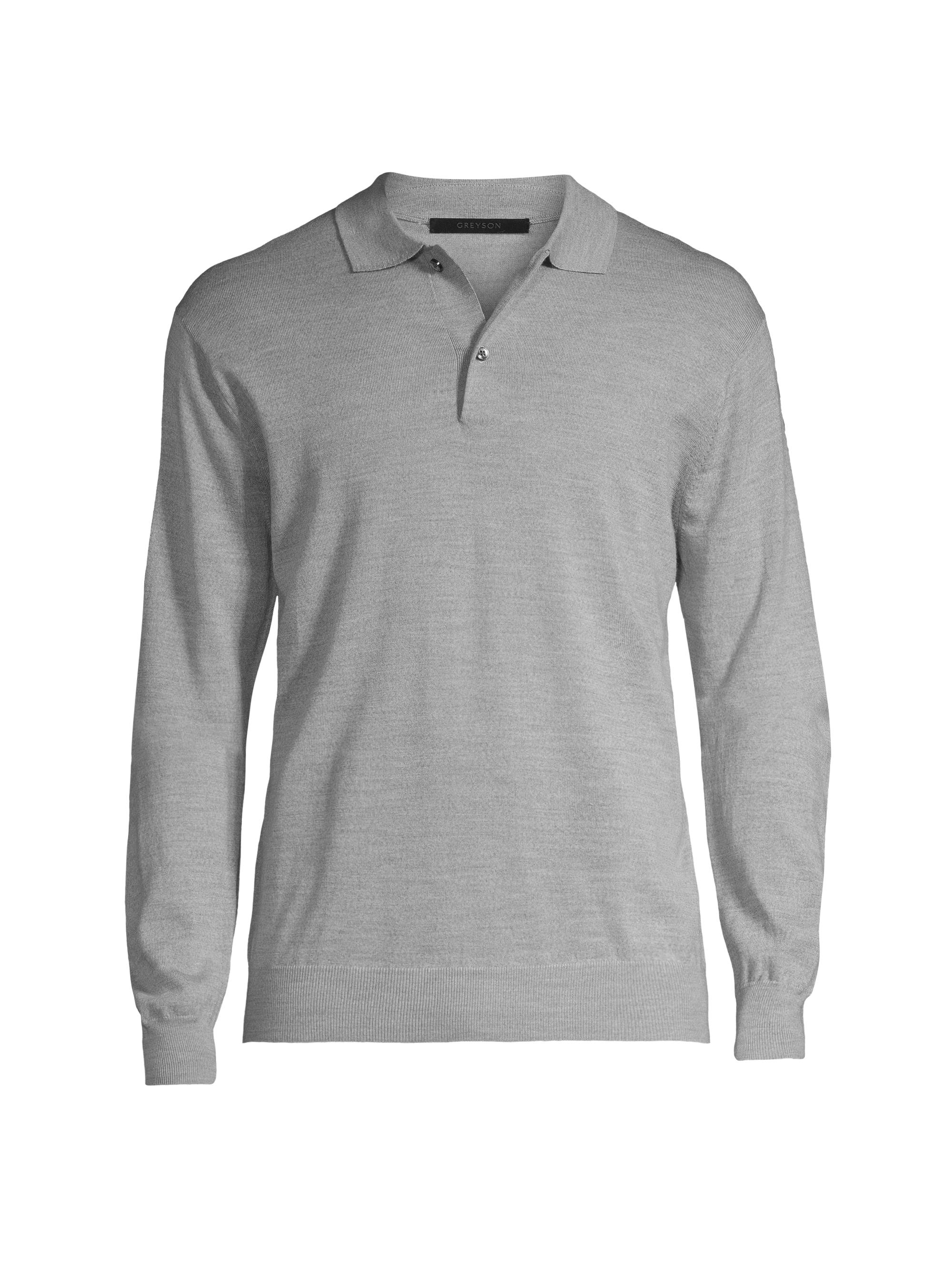 Greyson Men's Saratoga Wool Polo Sweater - Light Grey Heather
