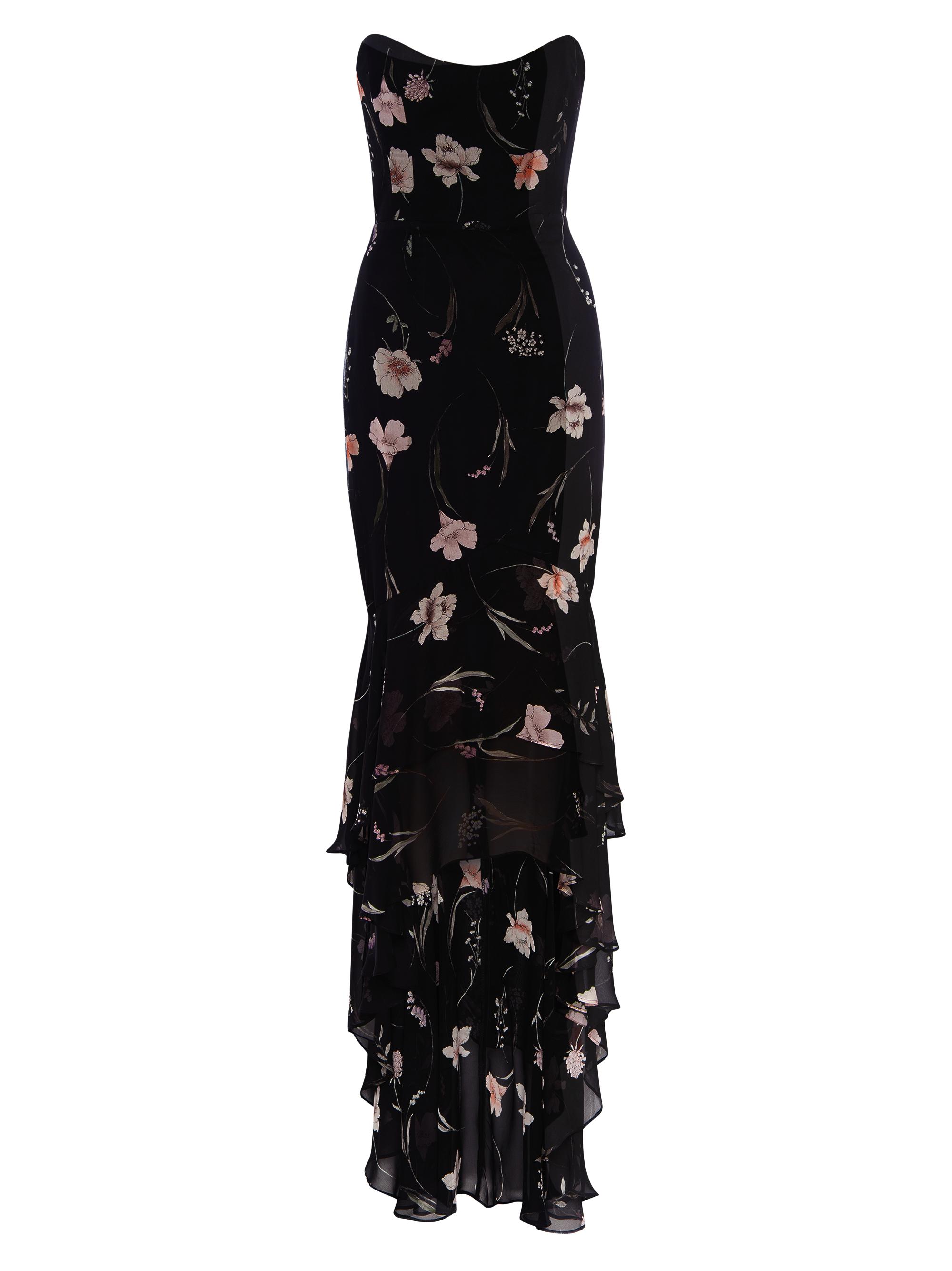 Katie May Women's Charlie Strapless Floral Ruffle Gown - Black