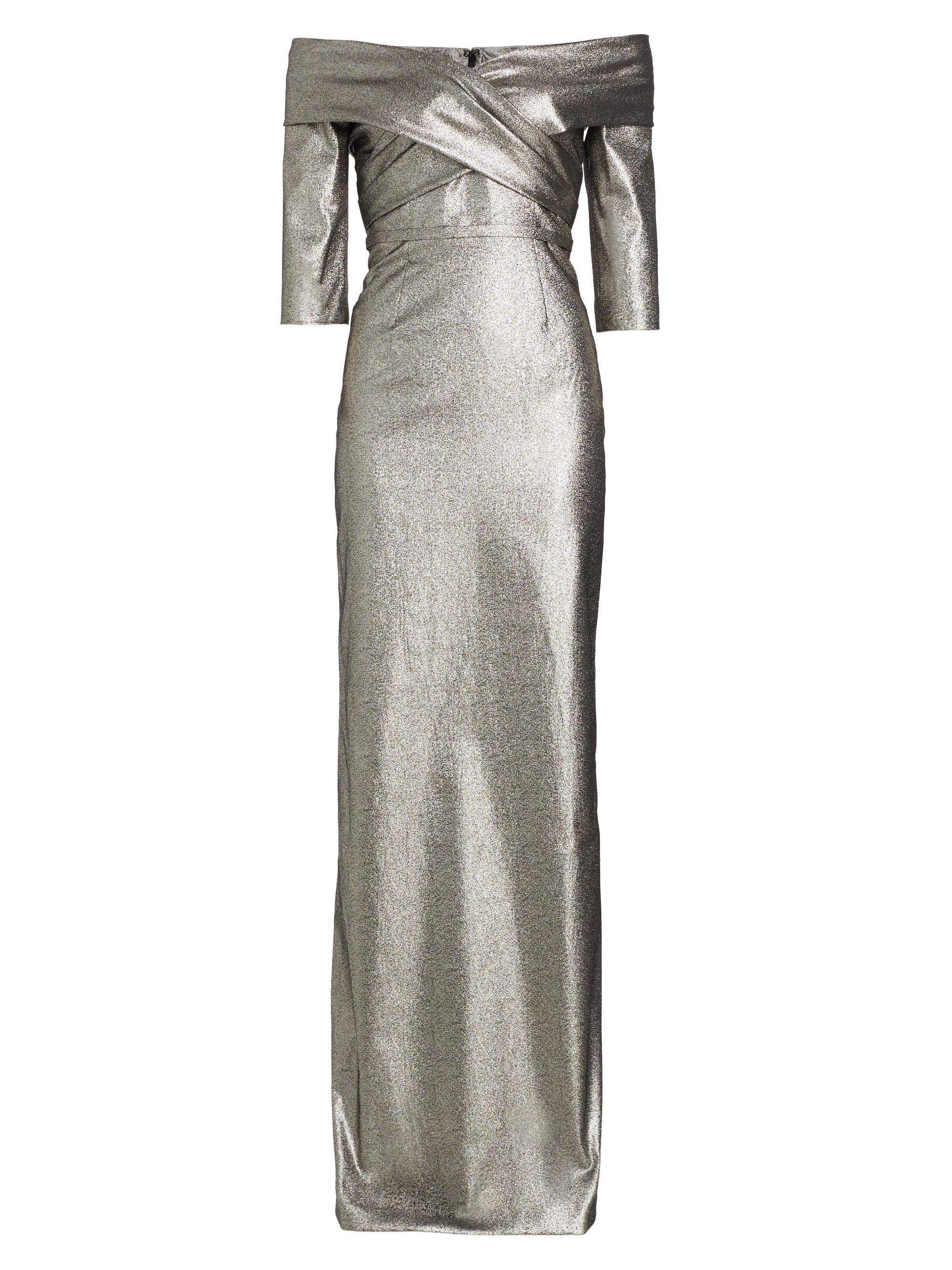 Teri Jon by Rickie Freeman Women's Metallic Off-the-Shoulder Column Gown - Metallic Gold