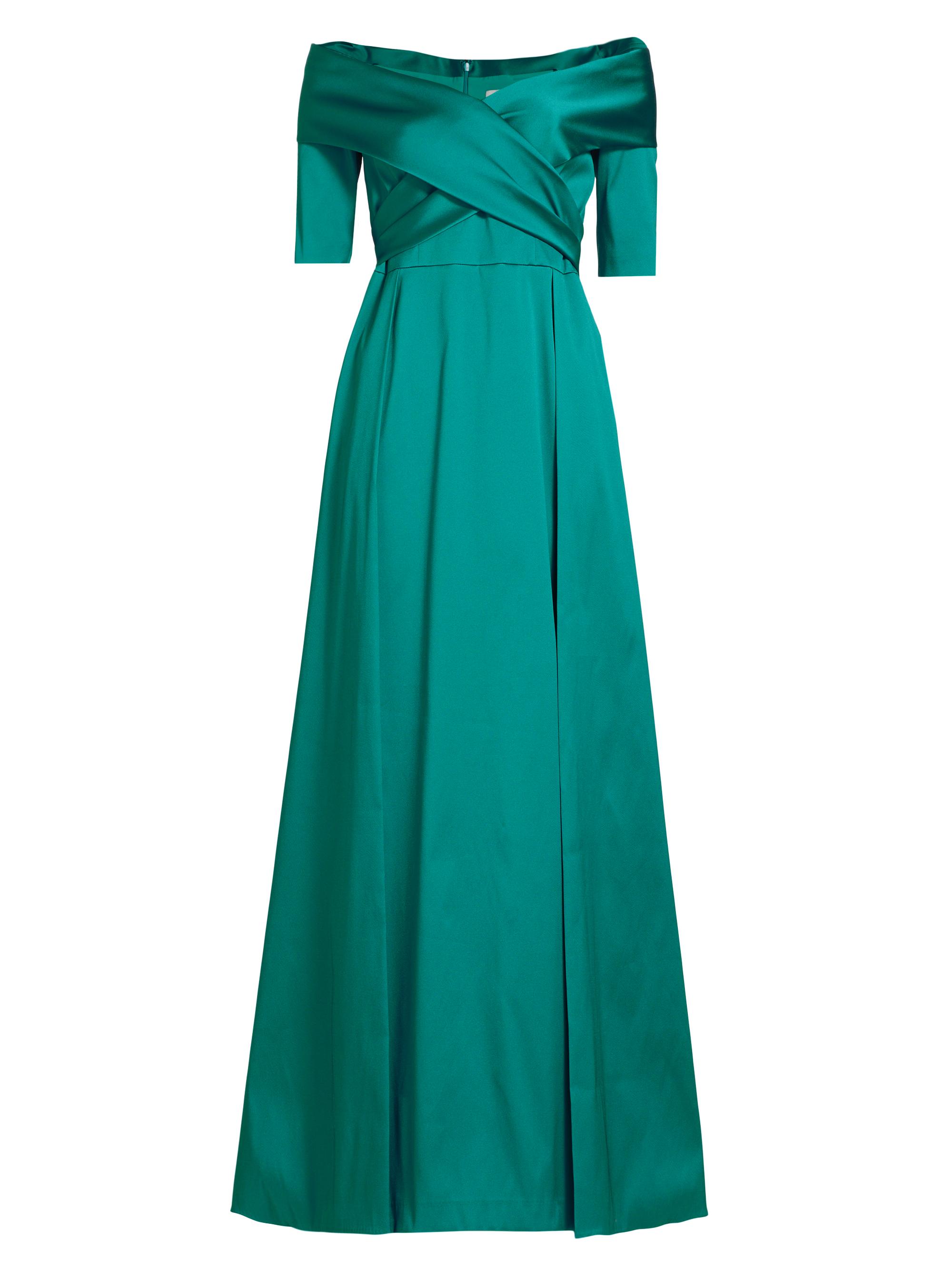 Teri Jon by Rickie Freeman Women's Satin Off-the-Shoulder A-Line Gown - Turquoise