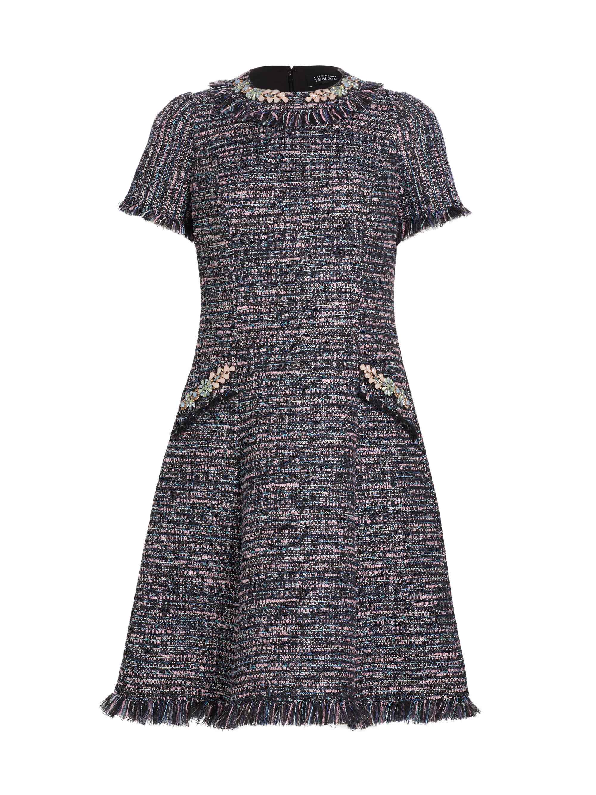 Teri Jon by Rickie Freeman Women's Tweed Short-Sleeve Dress - Black Multi