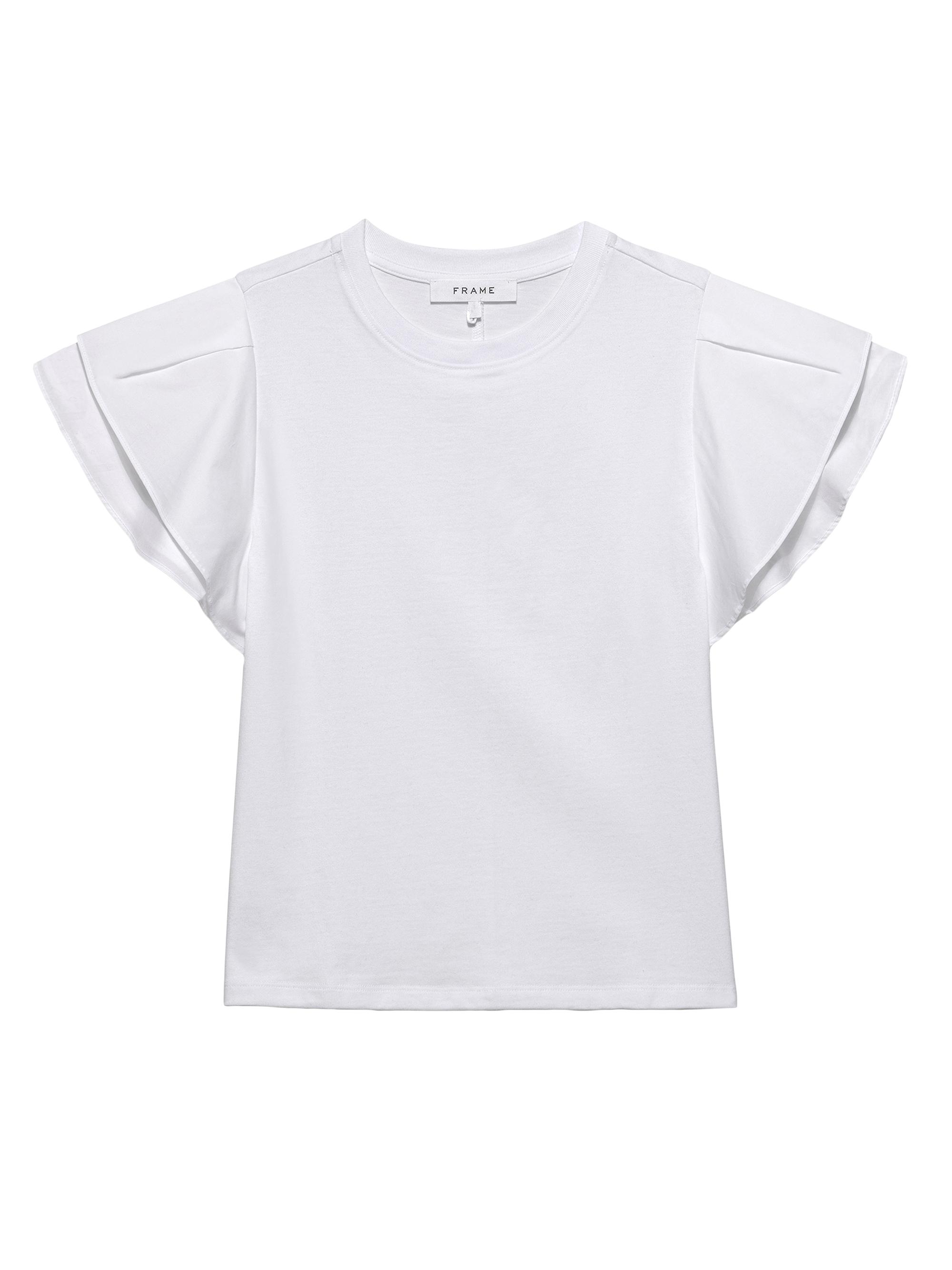 Frame Women's Cotton Puff-Sleeve Crewneck T-Shirt - Blanc