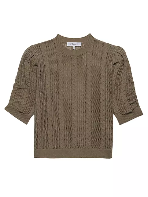 Shop Frame Cashmere Pointelle Short-Sleeve Sweater | Saks Fifth Avenue
