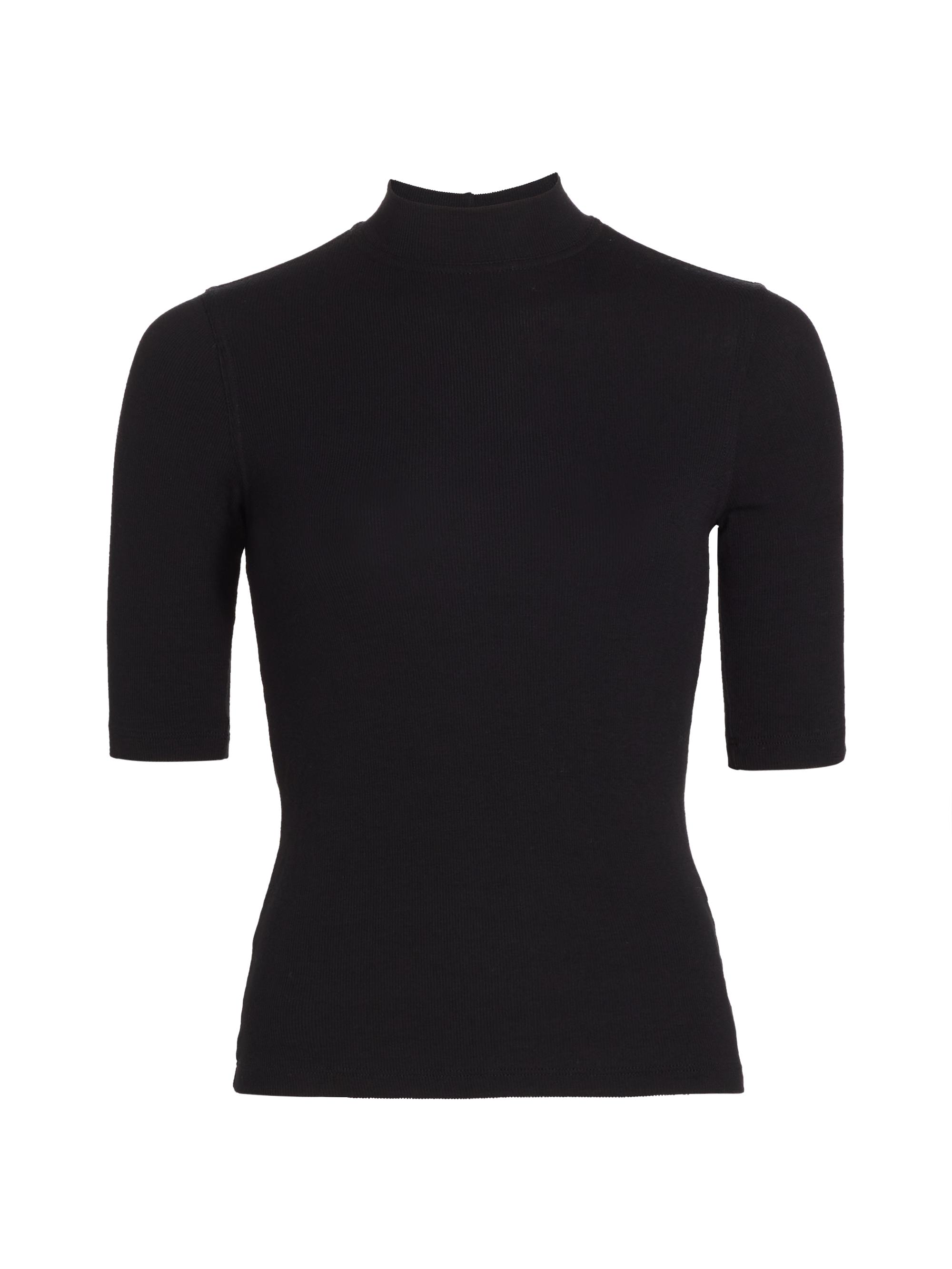 Frame Women's Rib-Knit Mock Turtleneck T-Shirt - Noir