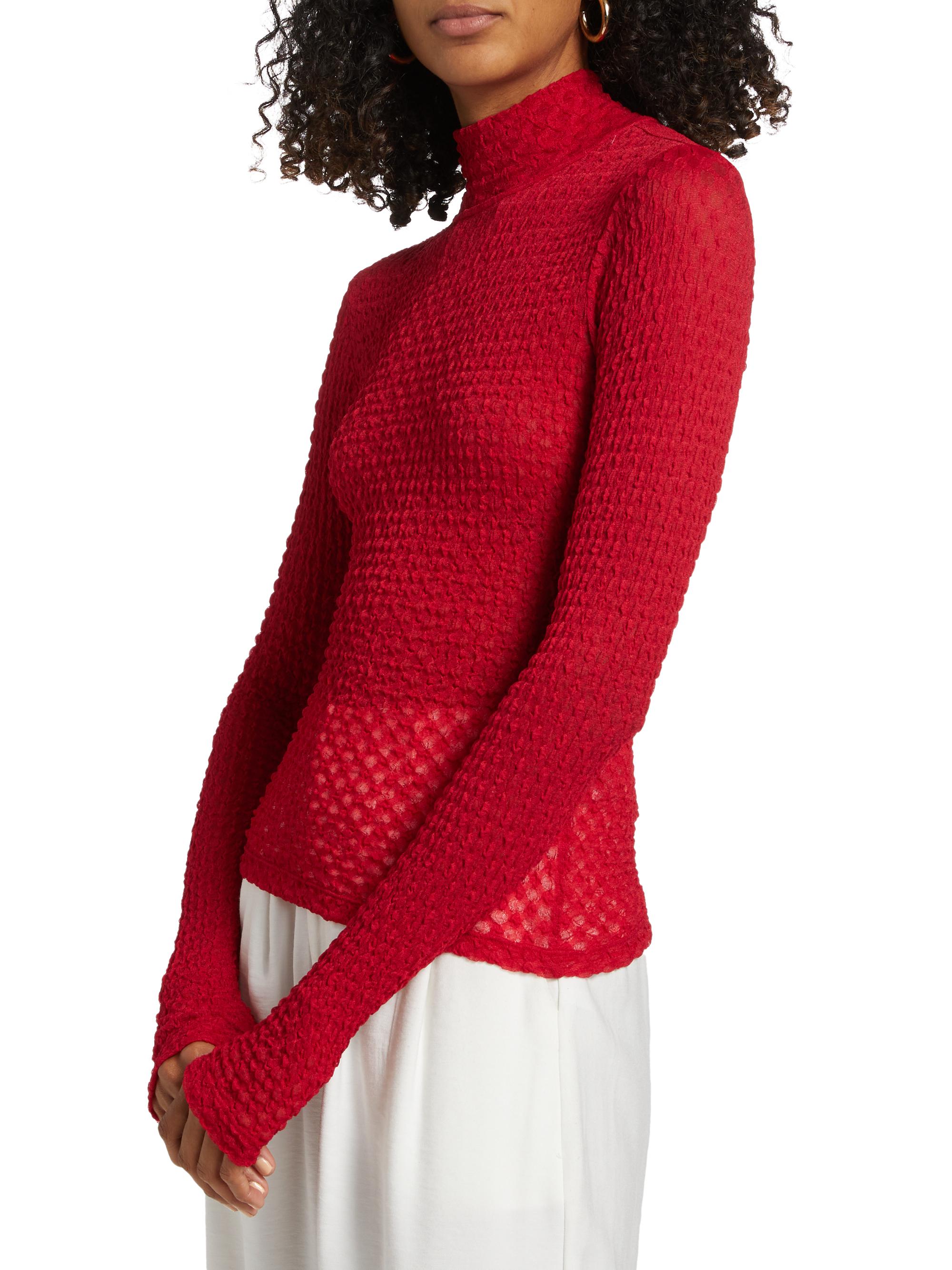 Frame Textured Mesh Mock-Turtleneck Top | Saks Fifth Avenue