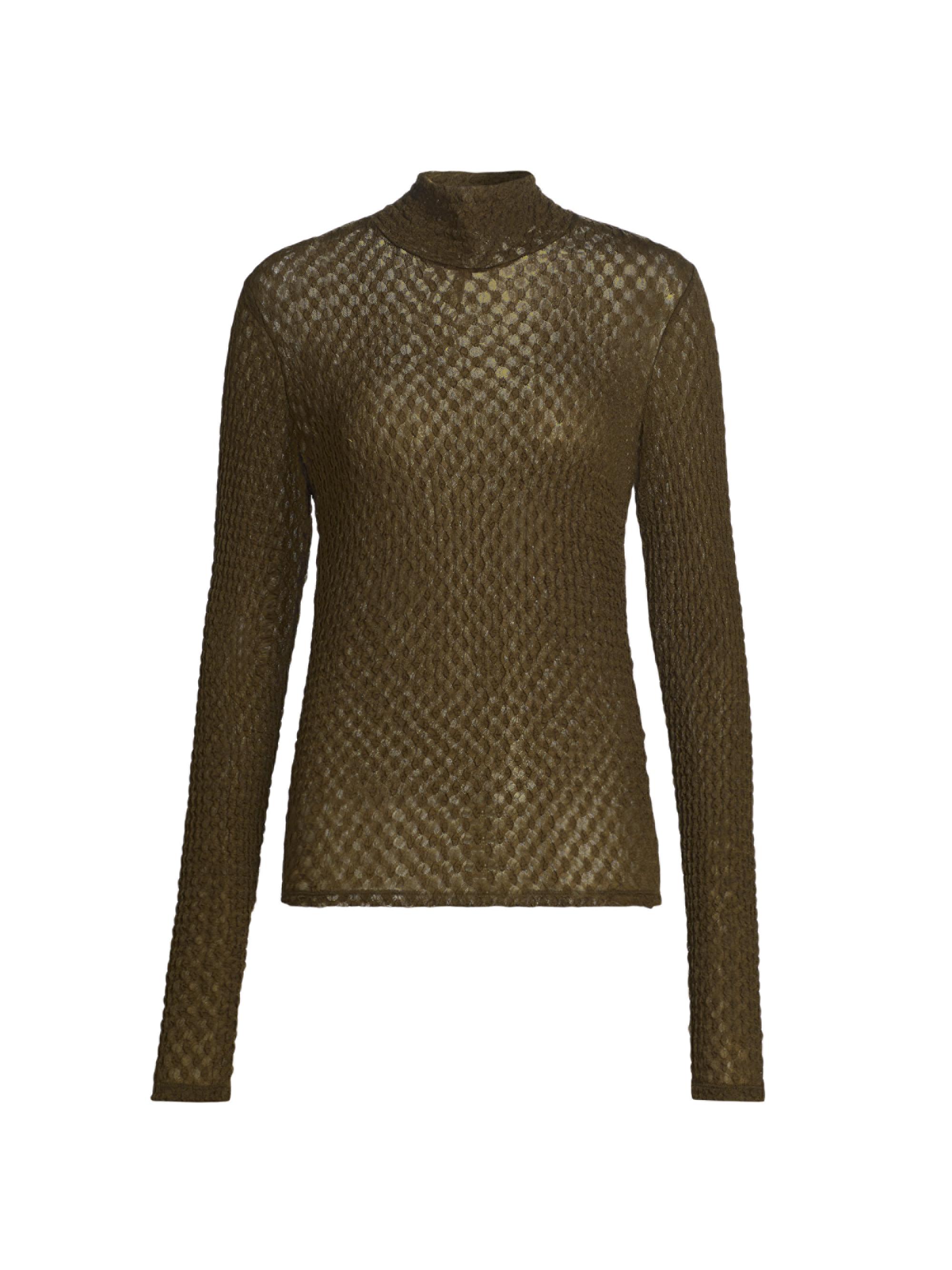 Frame Women's Textured Mesh Mock-Turtleneck Top - Rich Military
