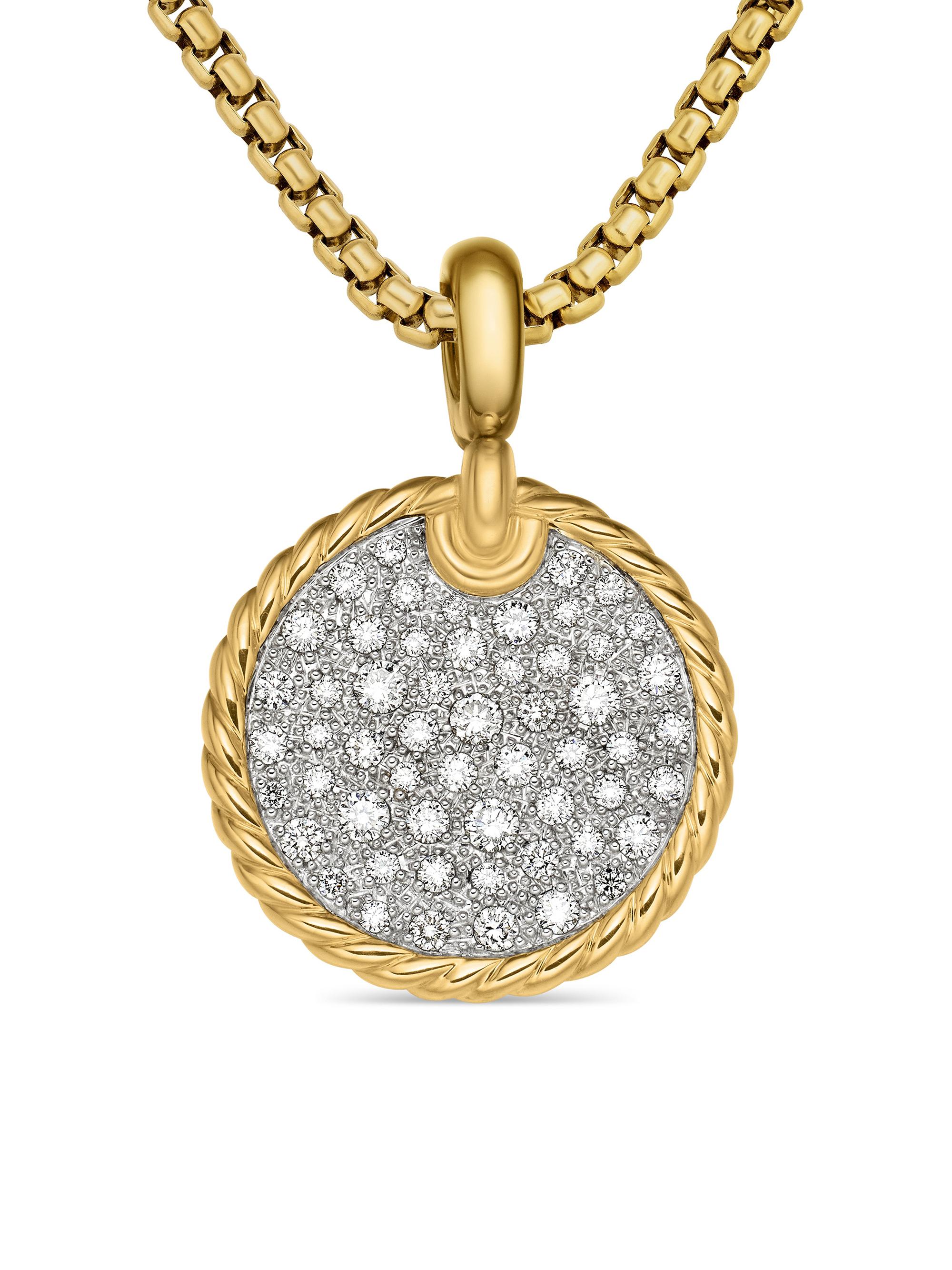 David Yurman Women's DY Elements Disc Pendant in 18K Yellow Gold with Pavé Diamonds - Diamond