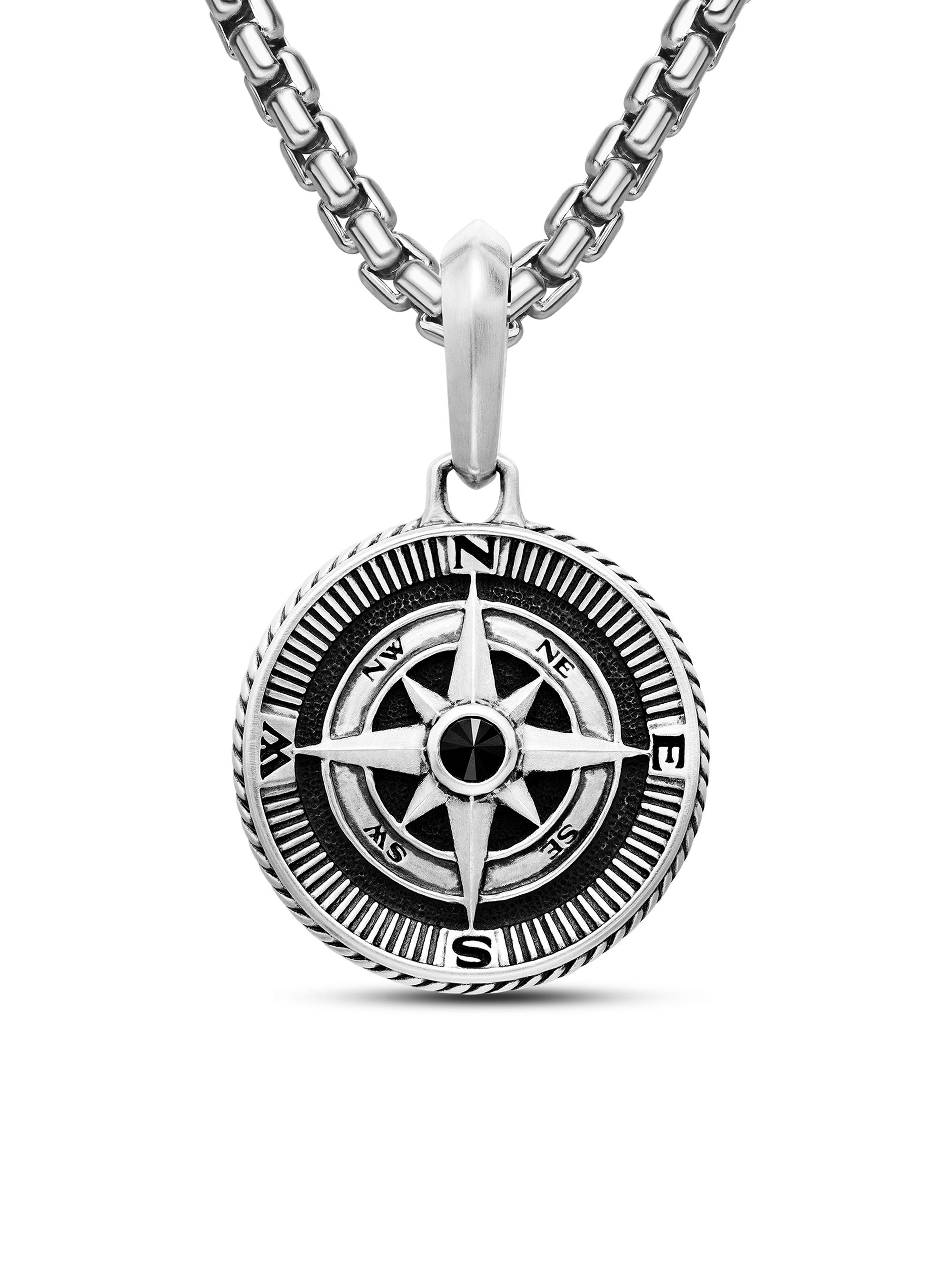 David Yurman Men's Maritime Compass Amulet in Sterling Silver with Center Black Diamond, 29.5mm - Silver
