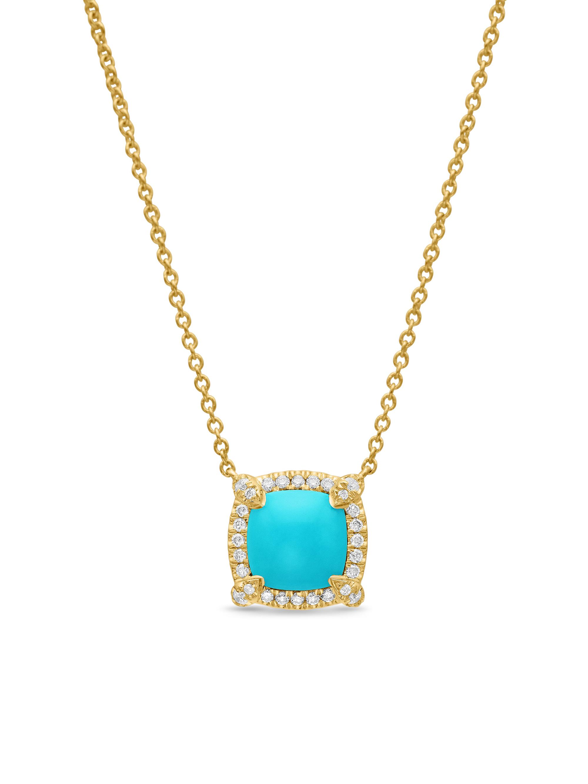 David Yurman Women's Petite Chatelaine Pavé Bezel Pendant Necklace in K Yellow Gold with Diamonds - Turquoise