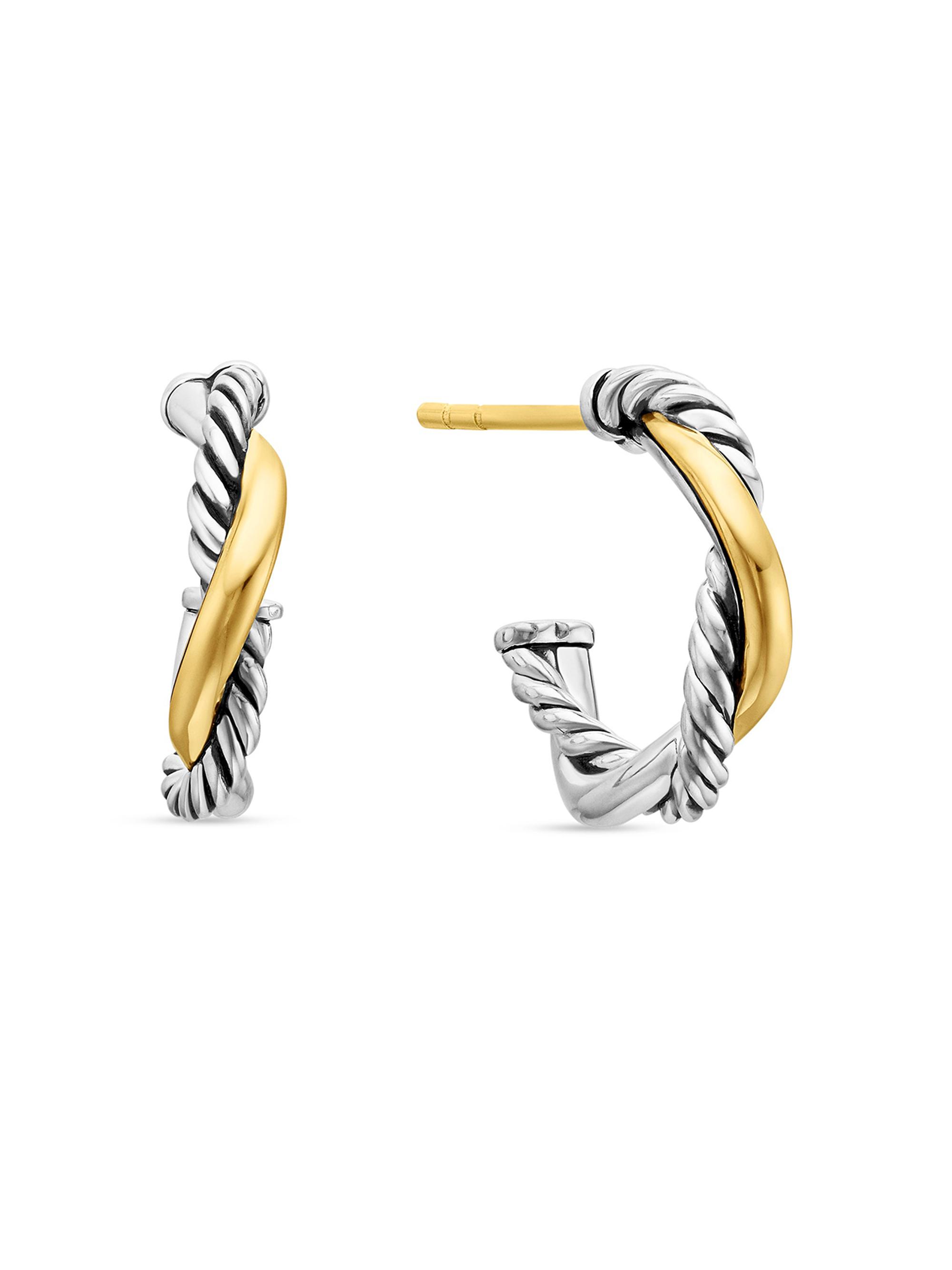 David Yurman Women's Petite Infinity Huggie Hoop Earrings in Sterling Silver with 14K Yellow Gold, 3MM - Silver