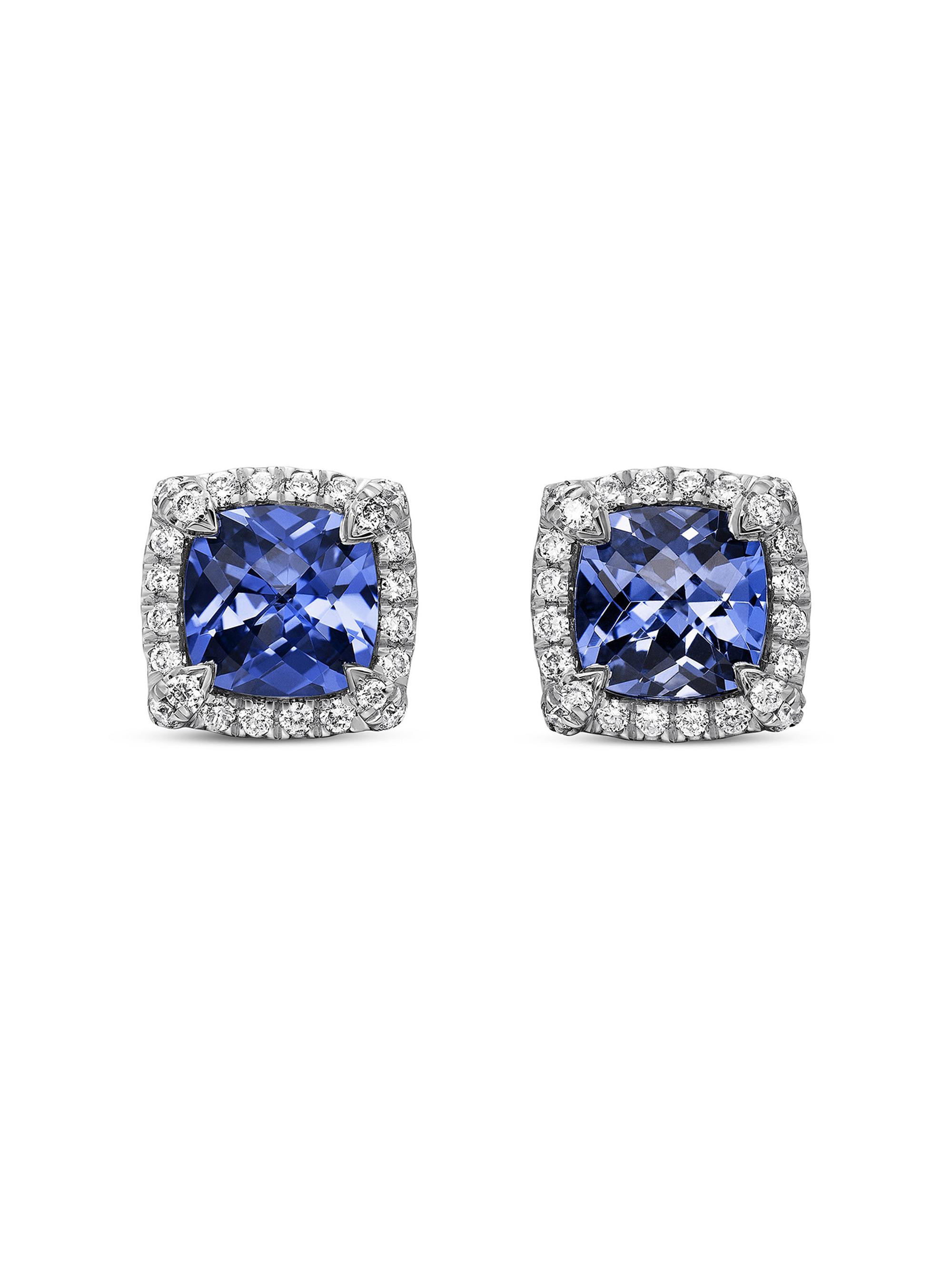 David Yurman Women's Petite Chatelaine Pavé Bezel Stud Earrings in 18K White Gold with Tanzanite and Diamonds, 5MM - Tanzanite