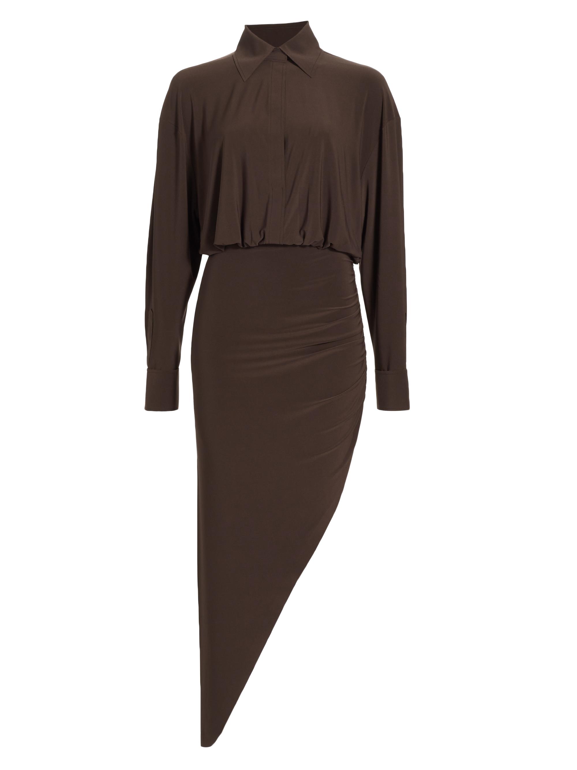 Norma Kamali Women's Oversized Boyfriend Ruched Jersey Shirtdress - Chocolate