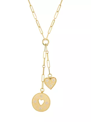 Shop Roberto Coin u200b18K Yellow Gold u0026 0.45 TCW Diamond Double-Heart Lariat  Necklace | Saks Fifth Avenue