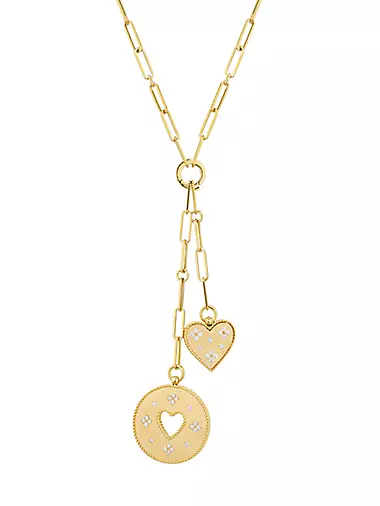​18K Yellow Gold & 0.45 TCW Diamond Double-Heart Lariat Necklace