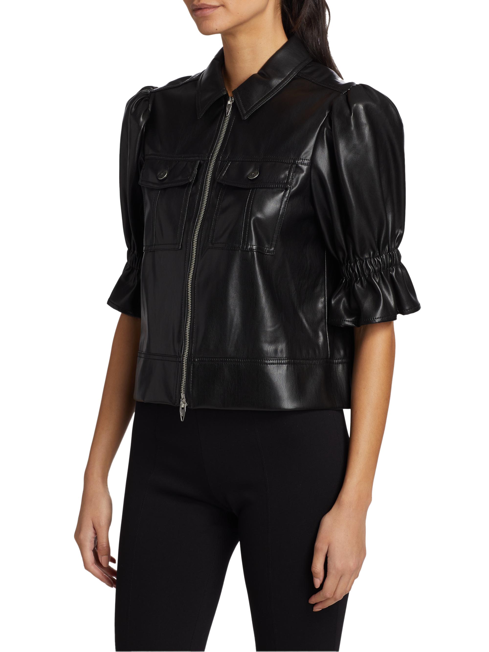 Cinq à Sept Holly Faux Leather Puff-Sleeve Jacket Saks Fifth Avenue