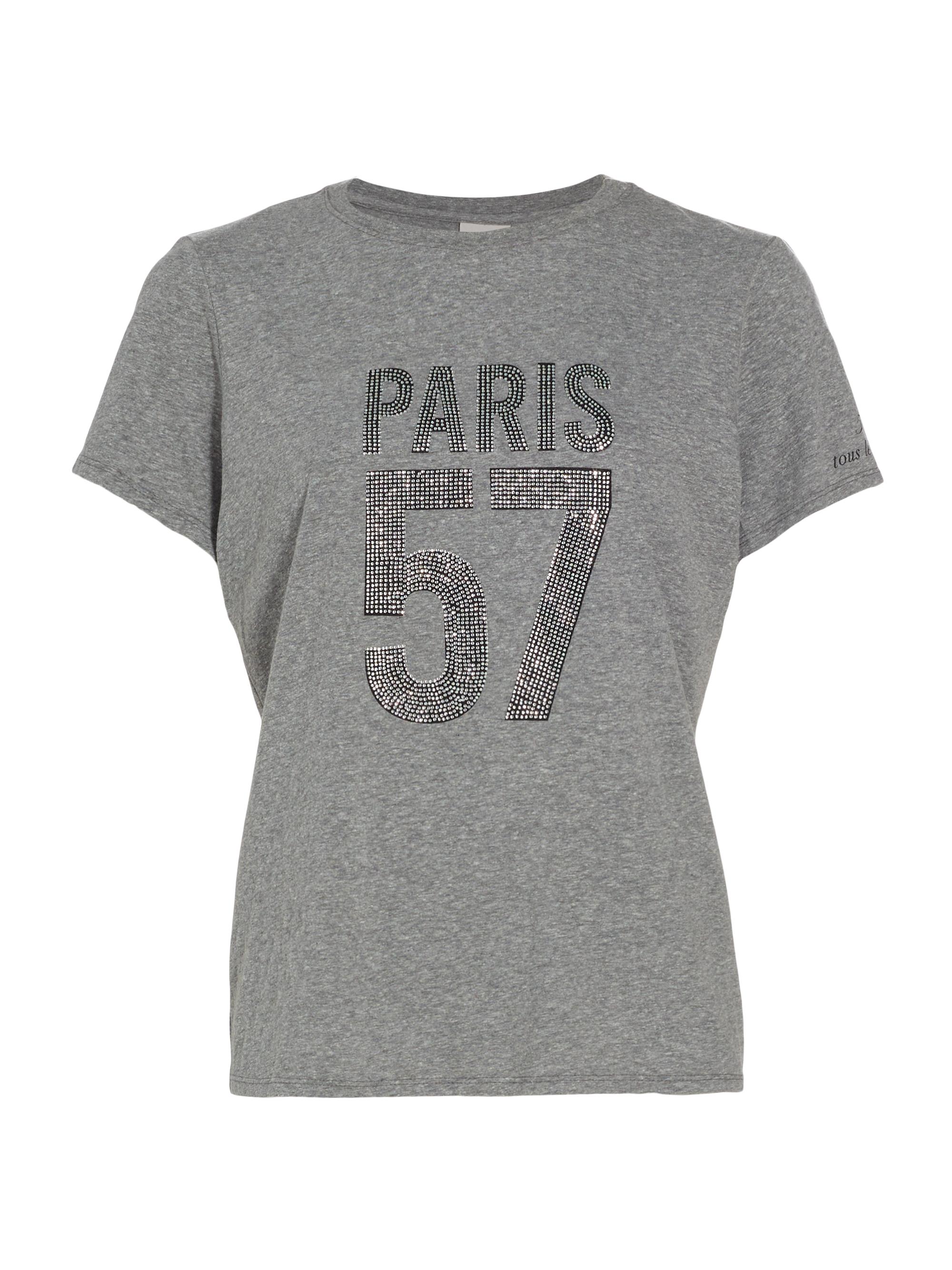 Cinq à Sept Women's Paris 57 EmbellishedCotton-Blend Short-Sleeve T-Shirt - Heather Grey Silver