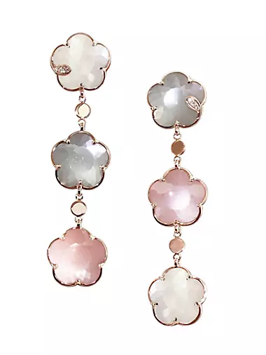 Bouquet Lunaire 18K Rose Gold, Diamond & Moonstone Drop Earrings