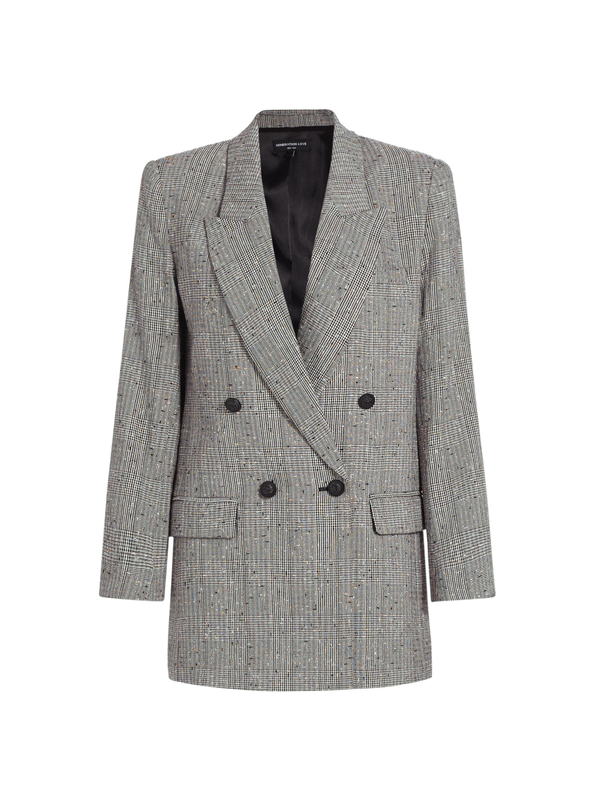Generation Love Women's Penelope Oversized Plaid Blazer - Grey Black