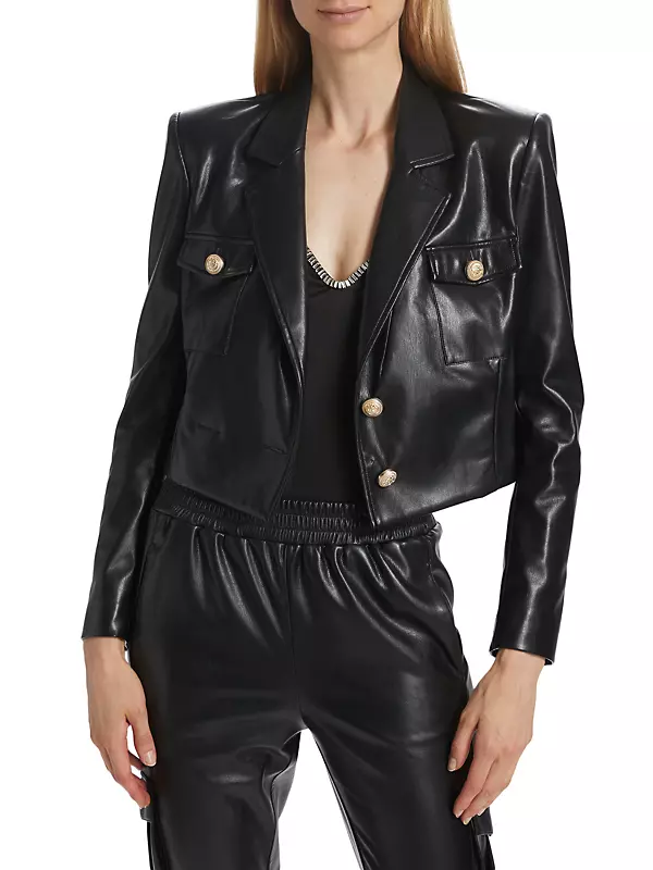 Women's Clothing, GenesinlifeShops, Blanca Vita short leather blazer  jacket Schwarz